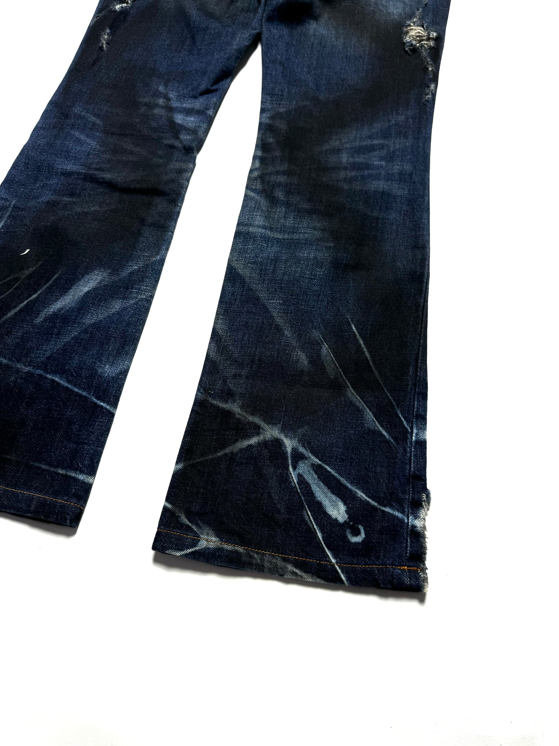 Fuga Distressed Flared Washed Denim Bootcut Jean 2000s