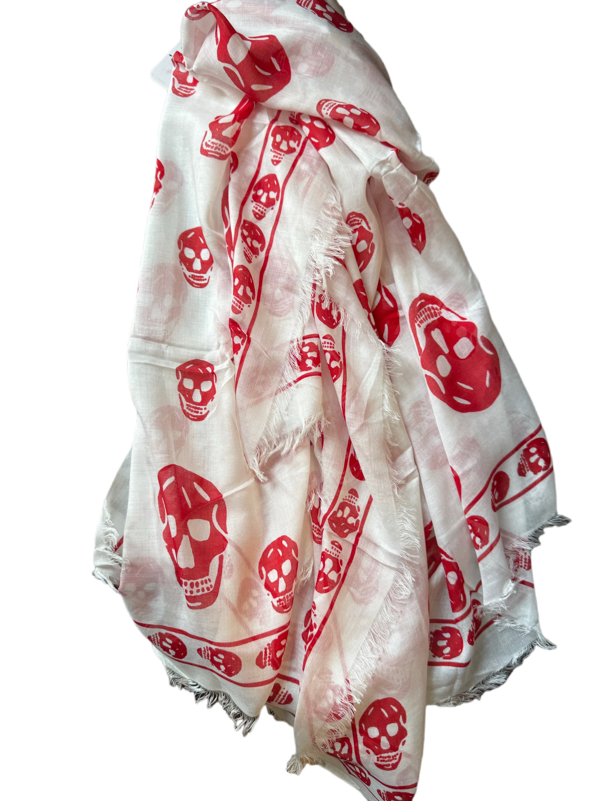 Alexander McQueen White Red  Skull Scarf