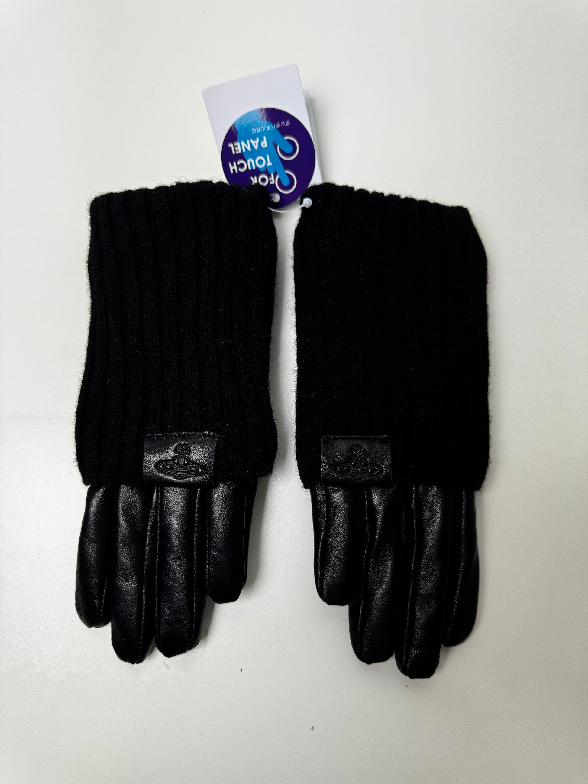 Vivienne Westwood Black Leather Wool Touch Fingertip Glove