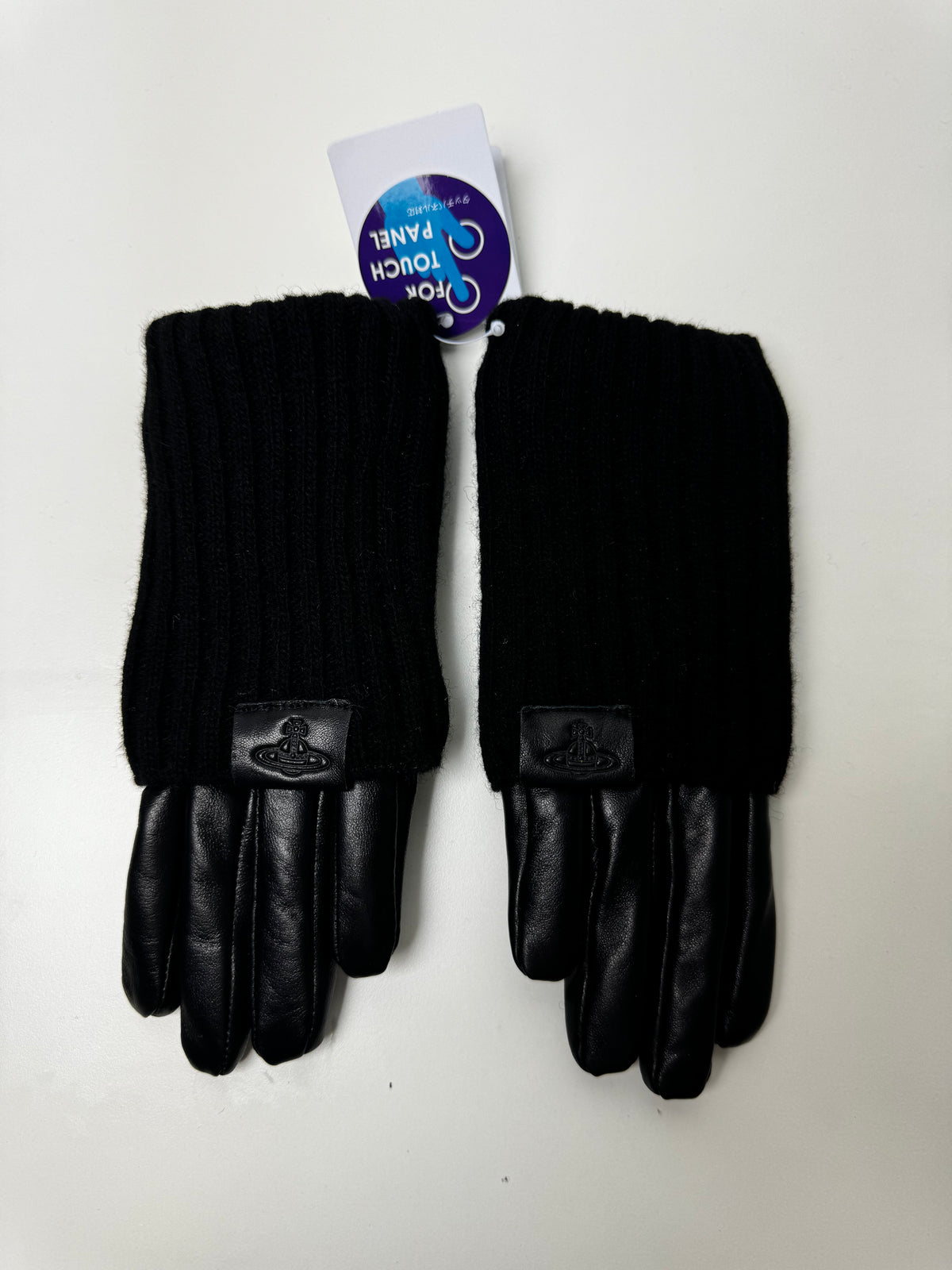Vivienne Westwood Black Leather Wool Touch Fingertip Glove
