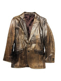 TORNADOMART Crocodile Effect Brown Leather Blazer