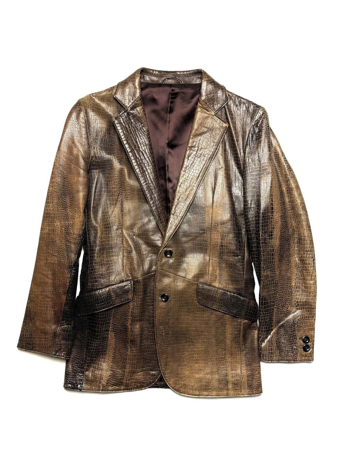 TORNADOMART Crocodile Effect Brown Leather Blazer