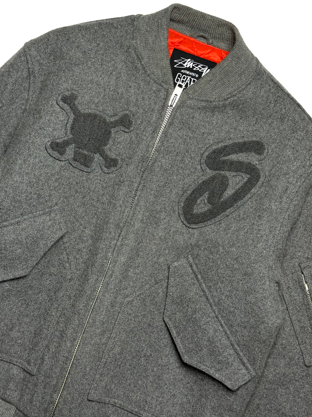 Stussy 2000s Wool Grey Varsity Skull Jacket