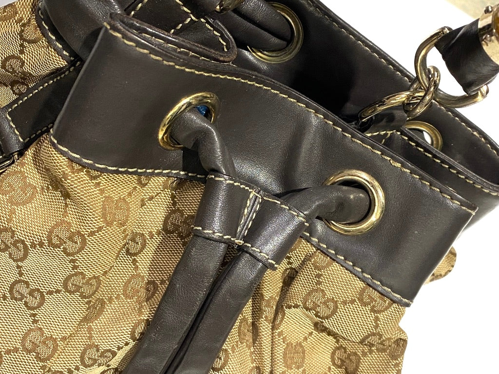 Gucci Leather Monogram Bamboo Handle Shoulder Bag