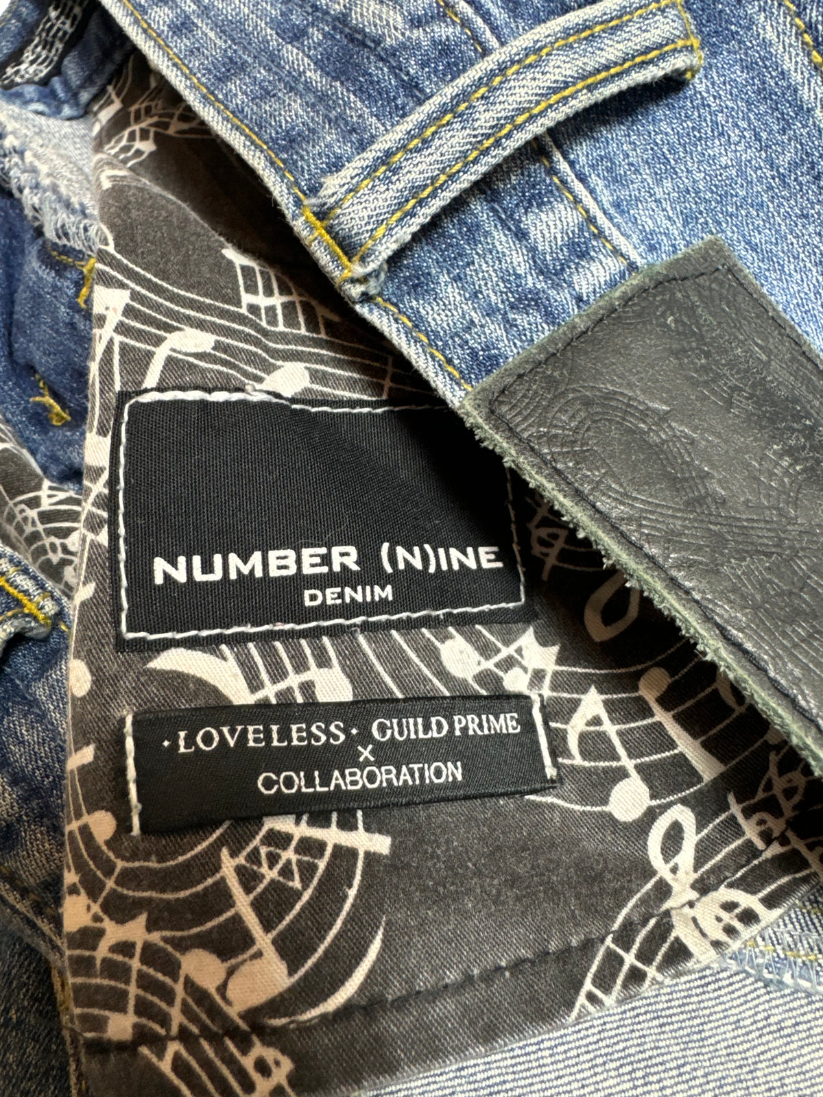 Number Nine x Loveless Guild Prime Music Symbols Patch Distressed Jean