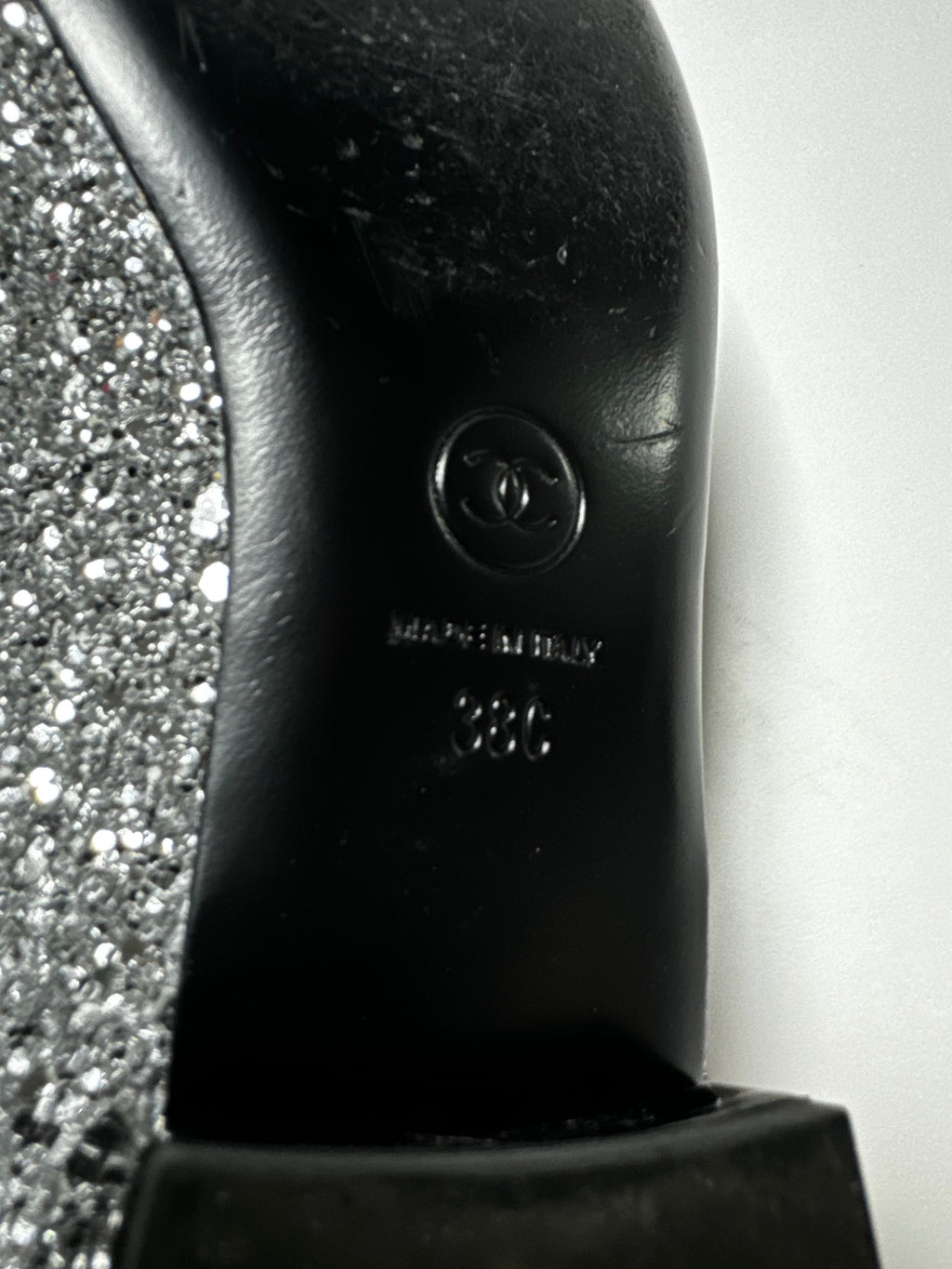 CHANEL silver 17K MILKY WAY GLITTER & PATENT Ballet Flats