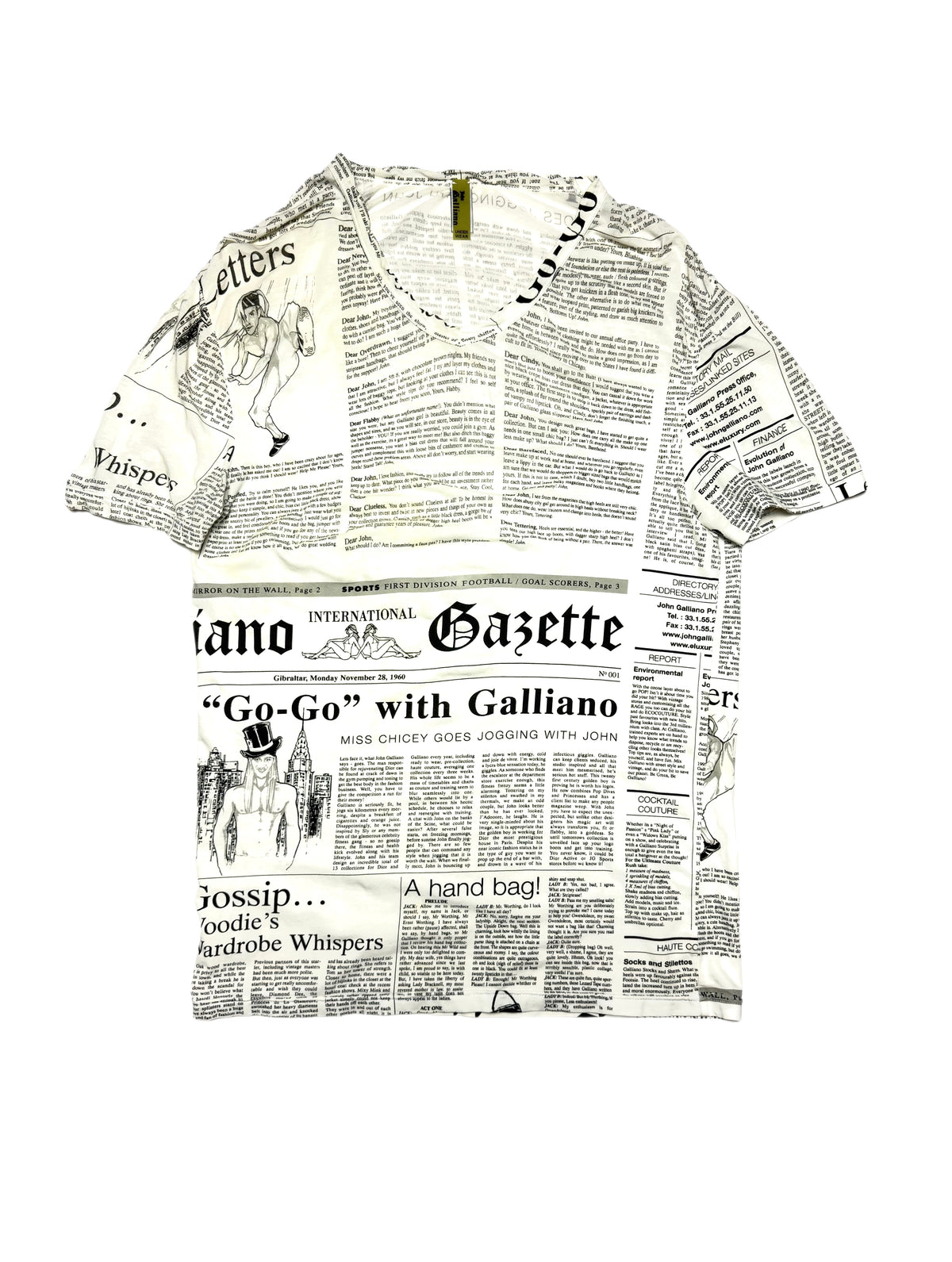 John Galliano 00s White Newspaper Tee