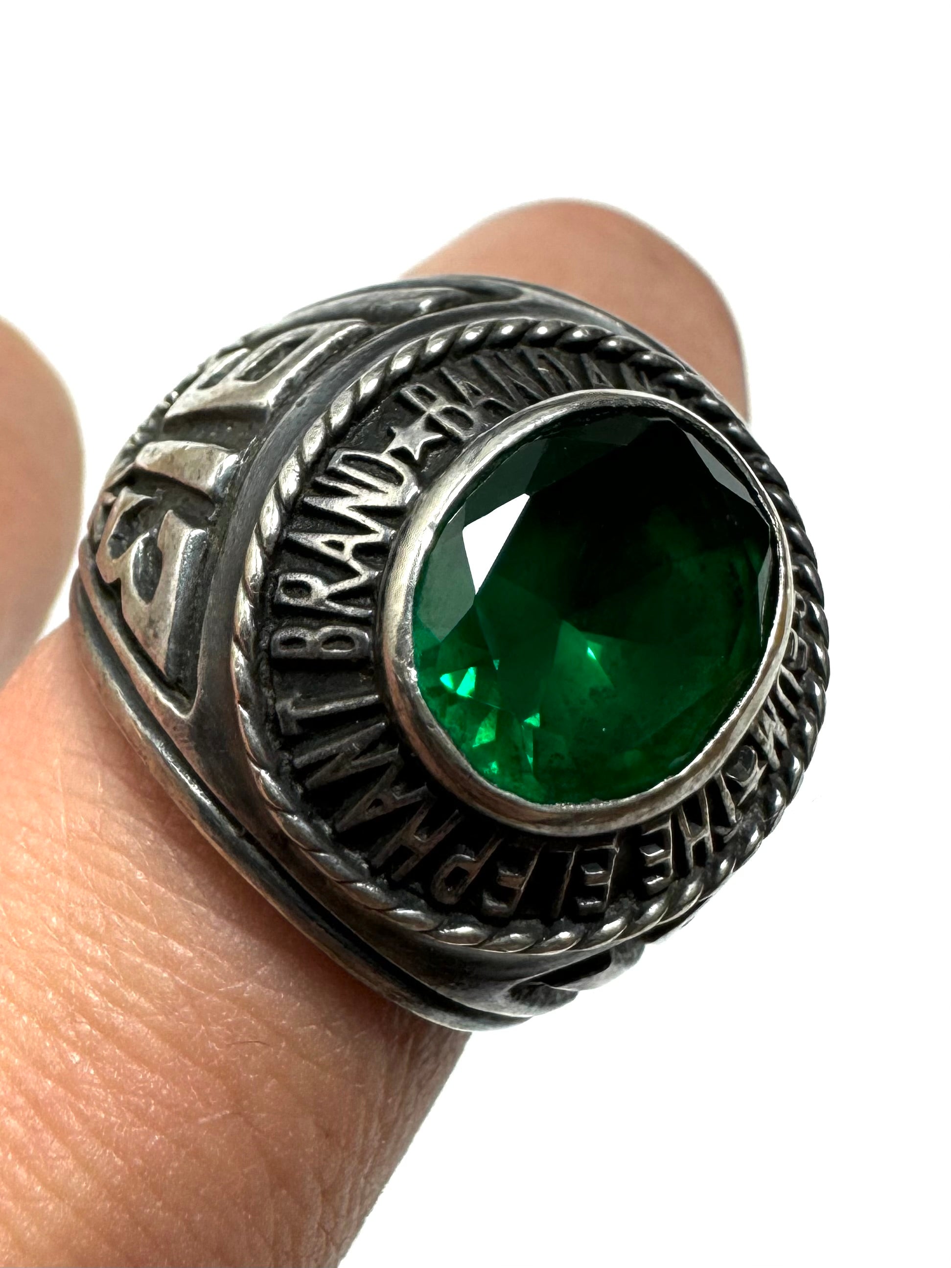 Kapital Silver Green Stone College Ring