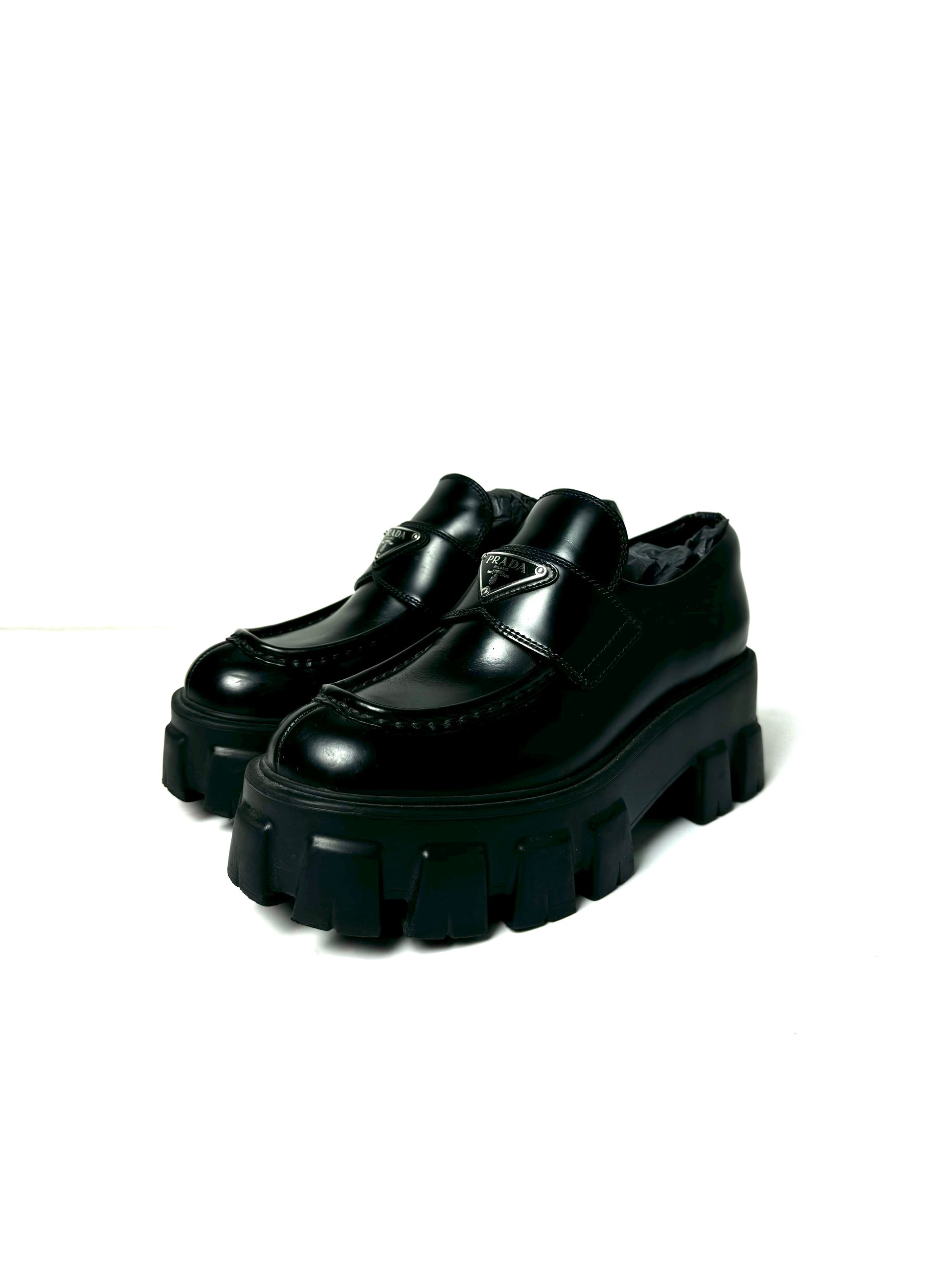 Prada Monolith Brushed Leather Loafer