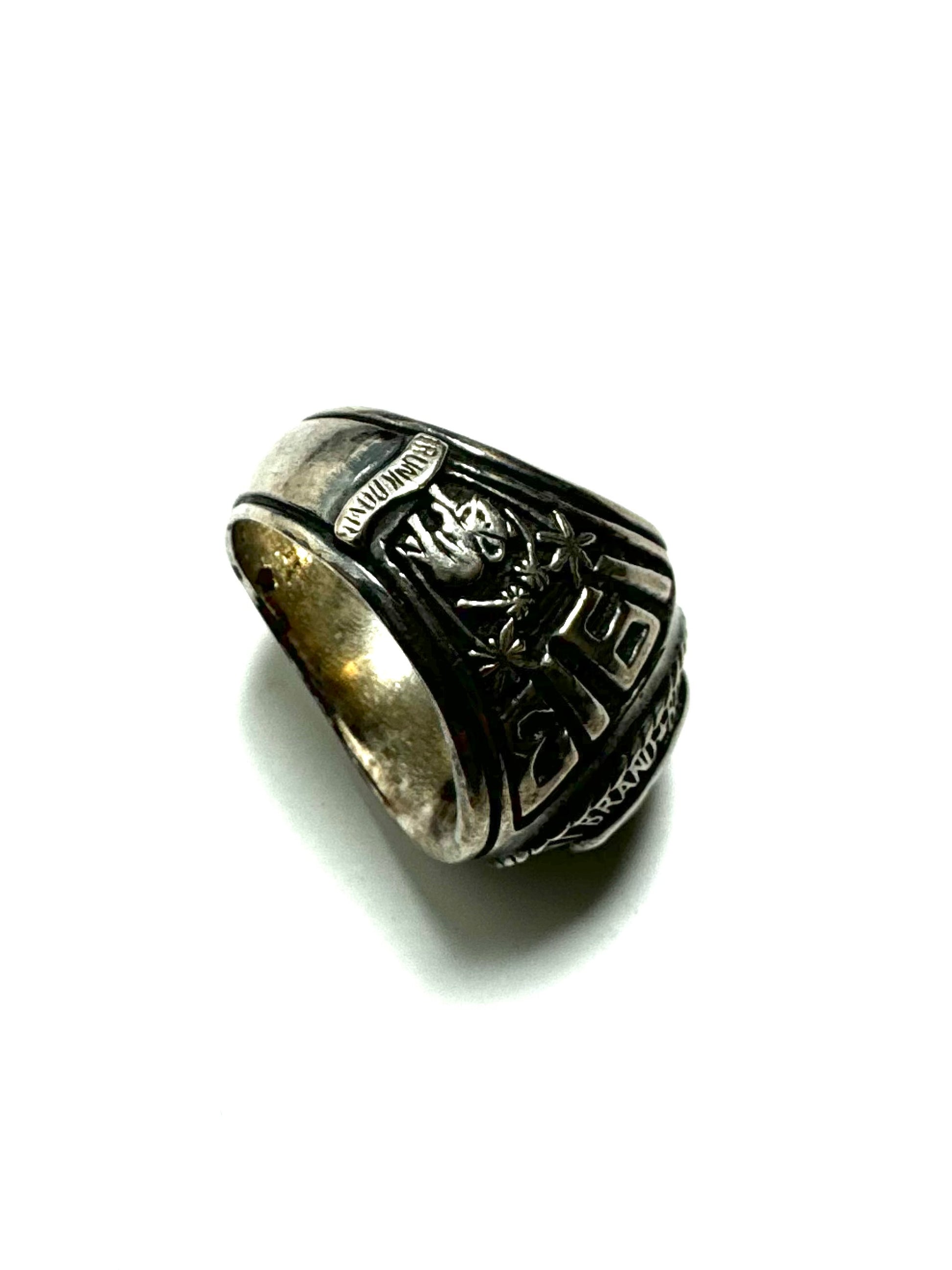 Kapital Silver Green Stone College Ring