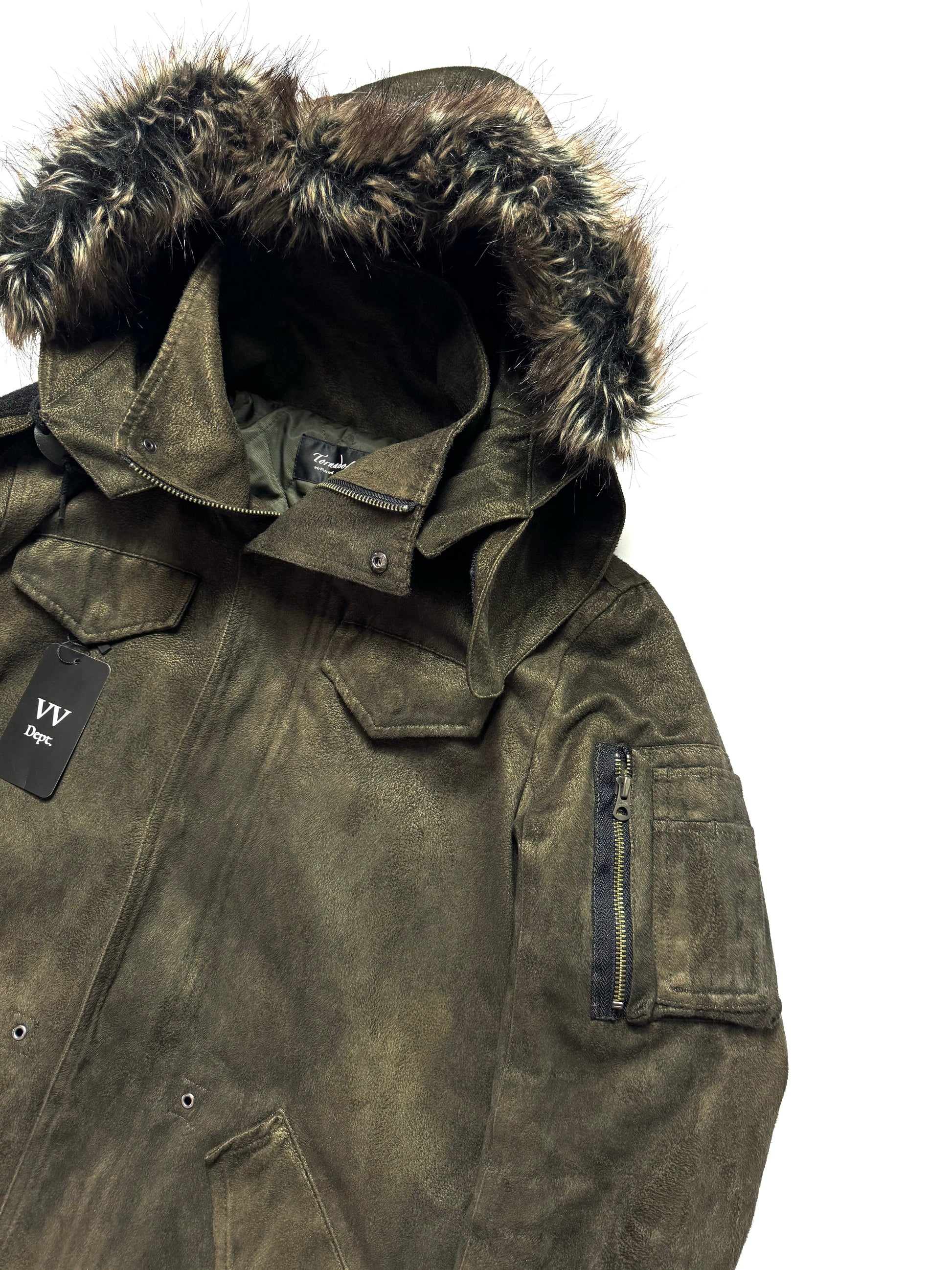 Tornado Mart Dark Green Suede Fur Coat