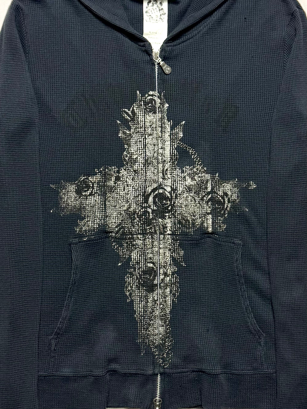 TORNADO MART 00s Cross Rose Print Waffle Zip Up