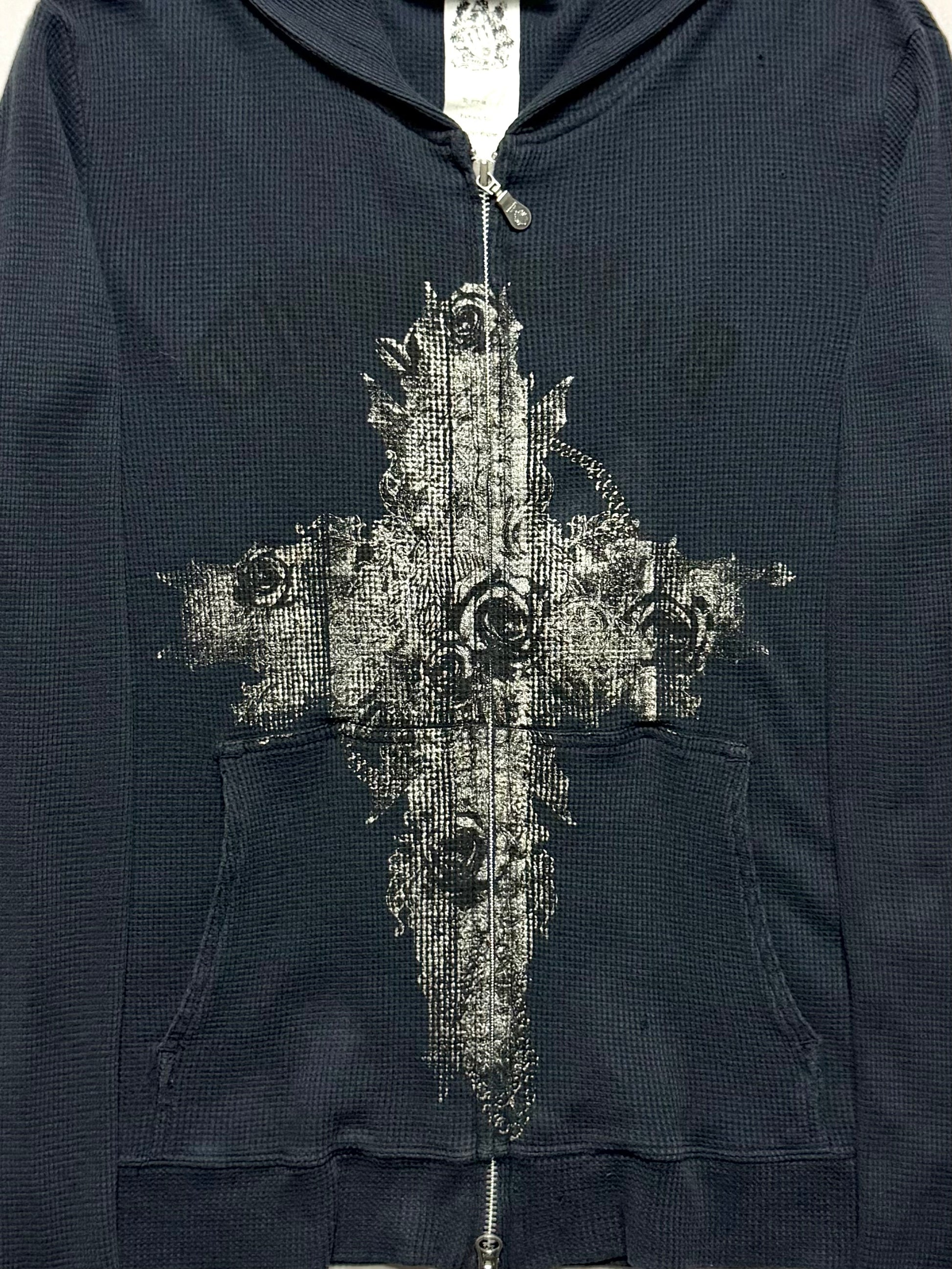 TORNADO MART 00s Cross Rose Print Waffle Zip Up