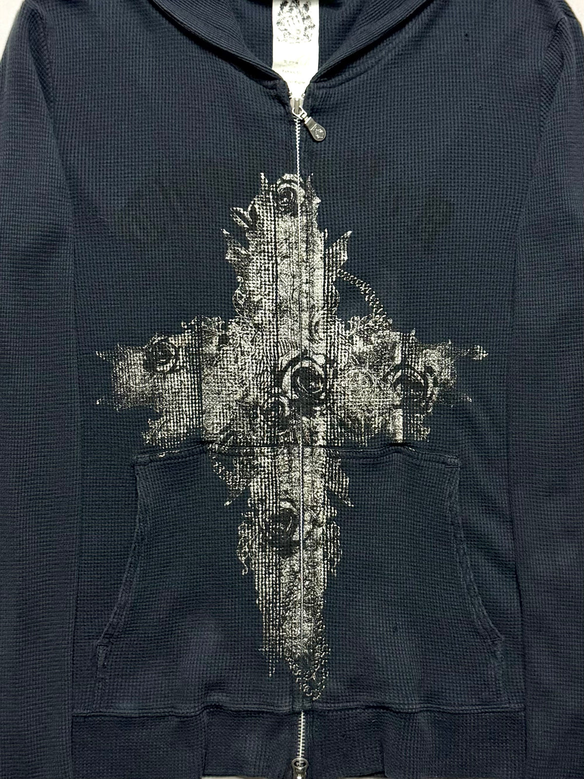 TORNADO MART 00s Cross Rose Print Waffle Zip Up