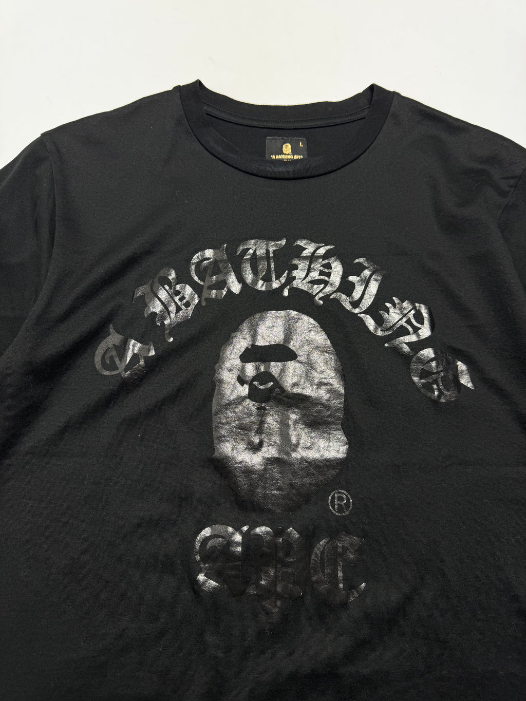 BAPE Black Gold Line OG Gothic Font College Tee 2009