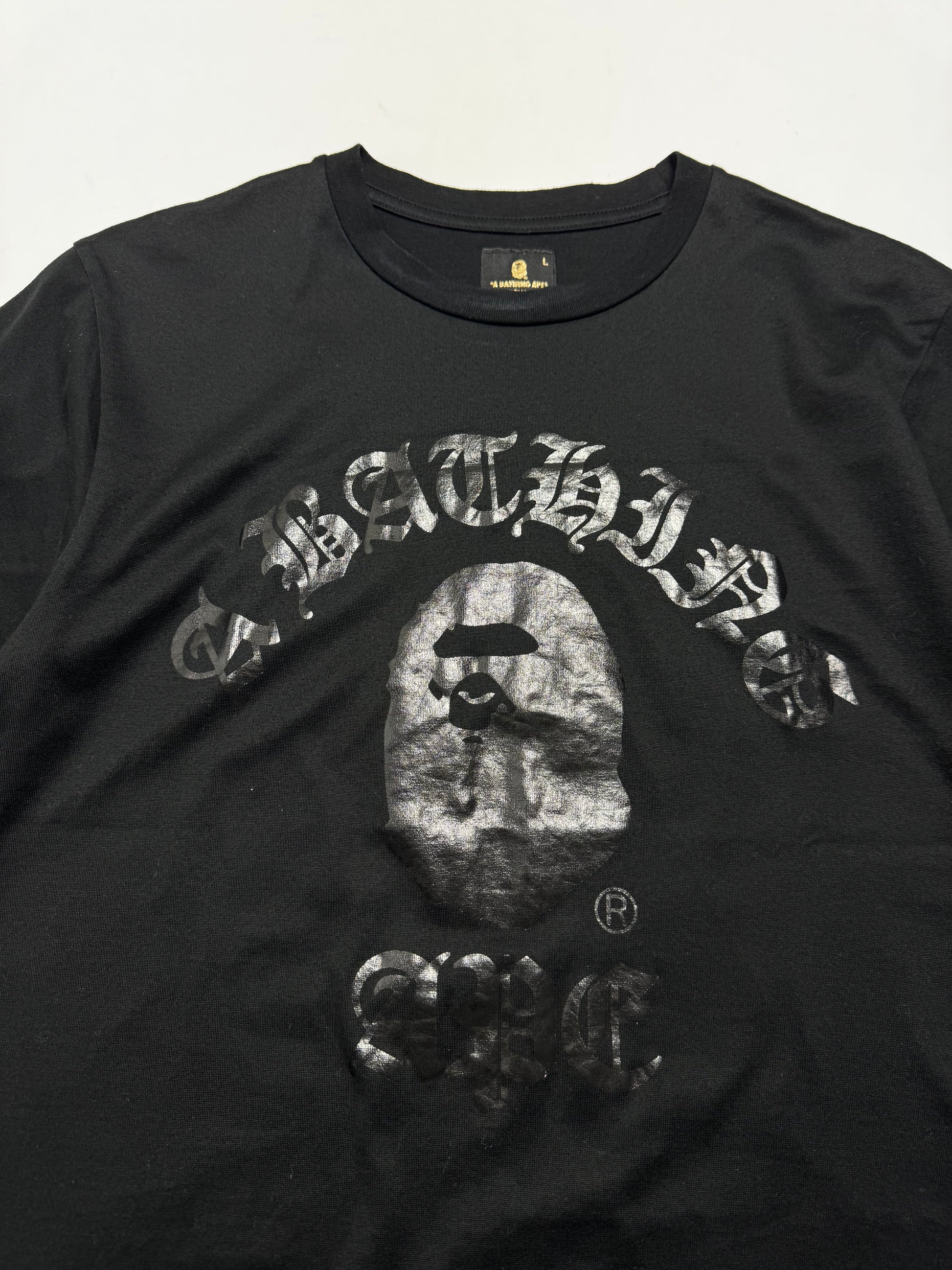 BAPE Black Gold Line OG Gothic Font College Tee 2009