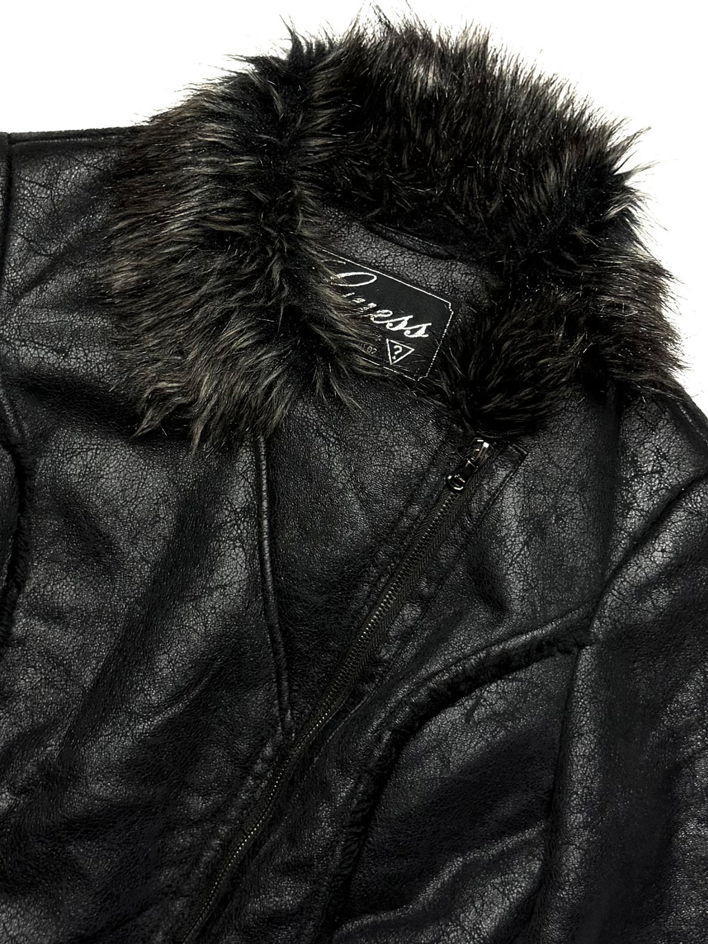 GUESS Fur Leather Black Bike Jacket