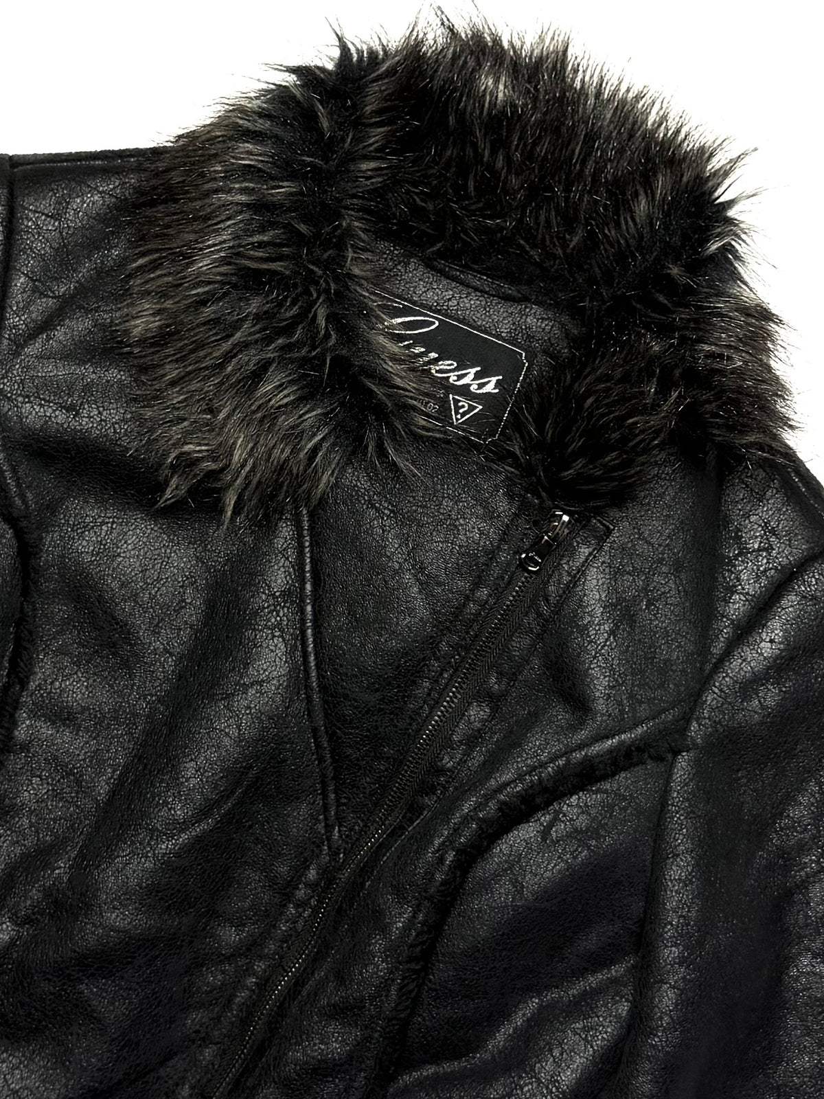 GUESS Fur Leather Black Bike Jacket