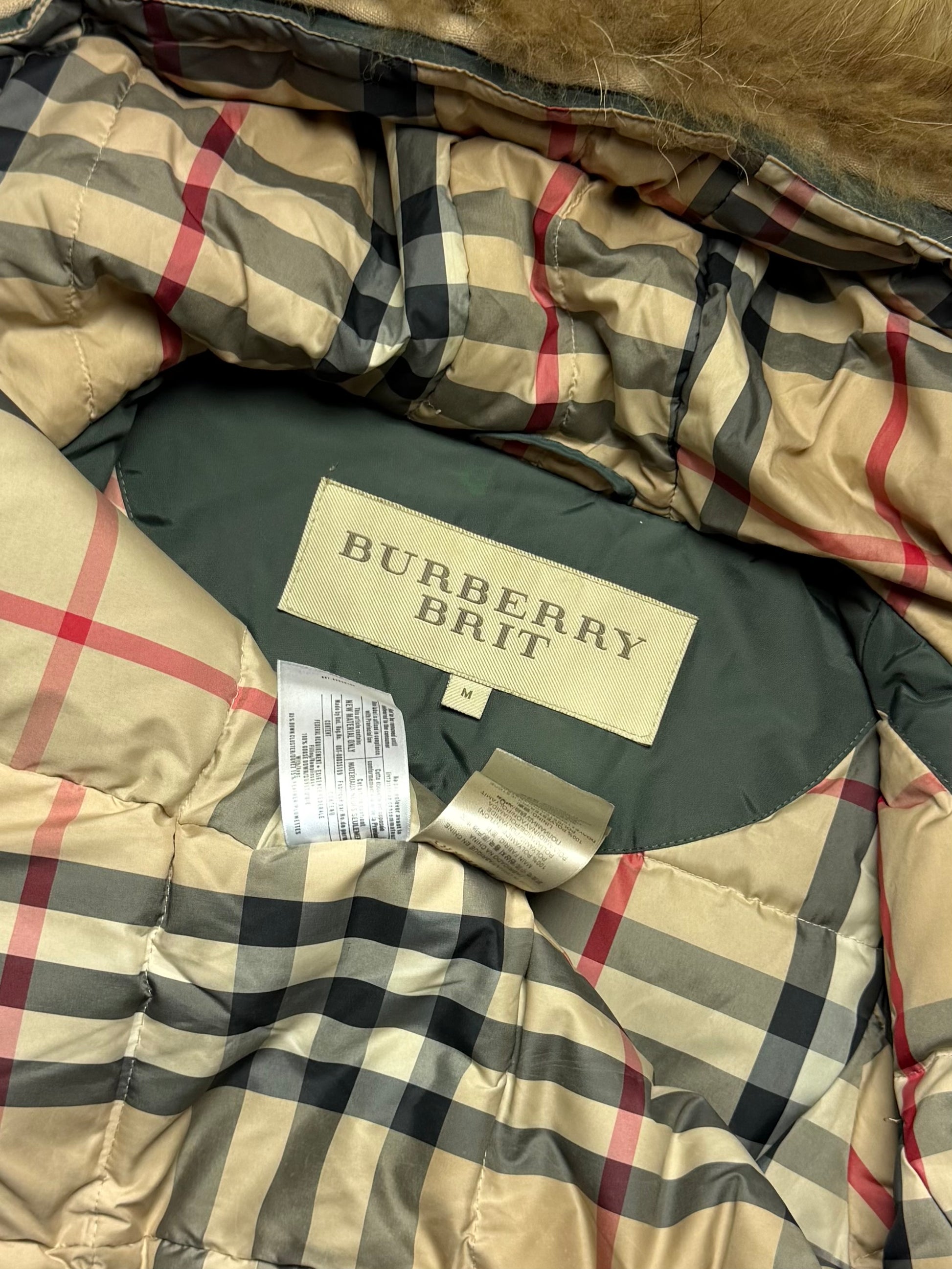 BURBERRY Fur Puffer Coat Khaki