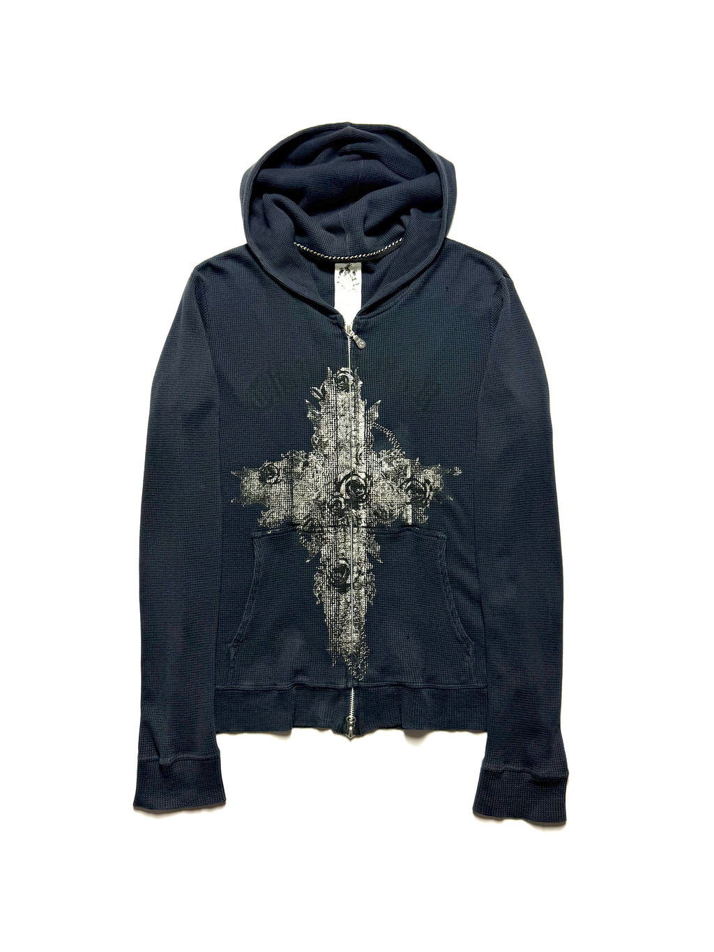 TORNADO MART 00s Cross Rose Print Waffle Zip Up