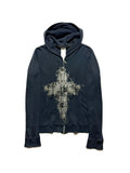 TORNADO MART 00s Cross Rose Print Waffle Zip Up