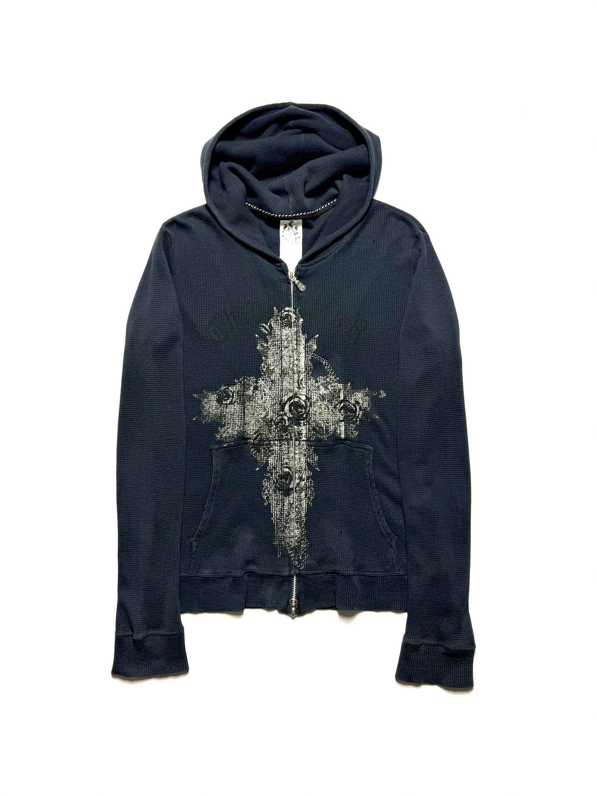 TORNADO MART 00s Cross Rose Print Waffle Zip Up