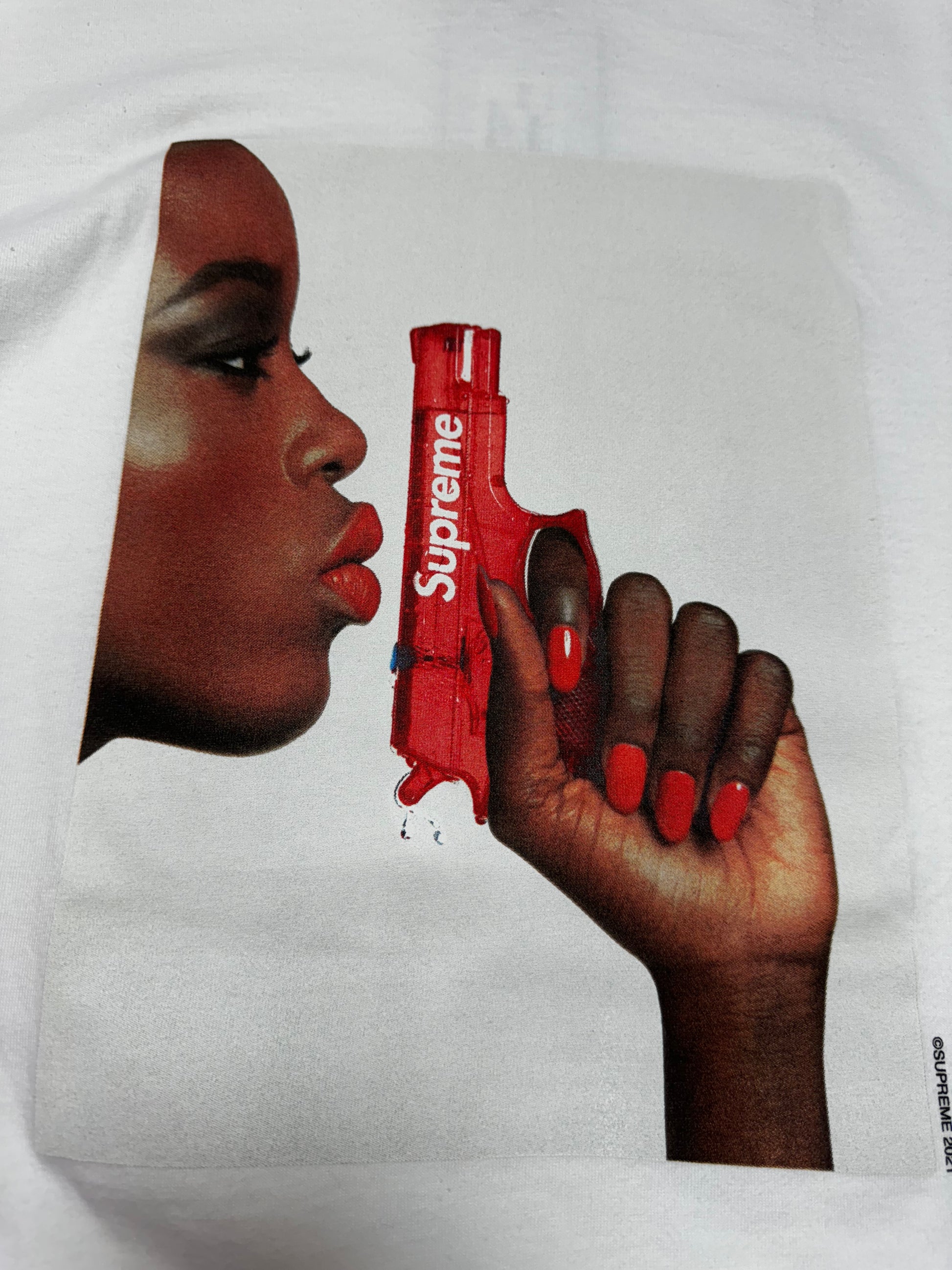 Supreme Red Gun White  Tee