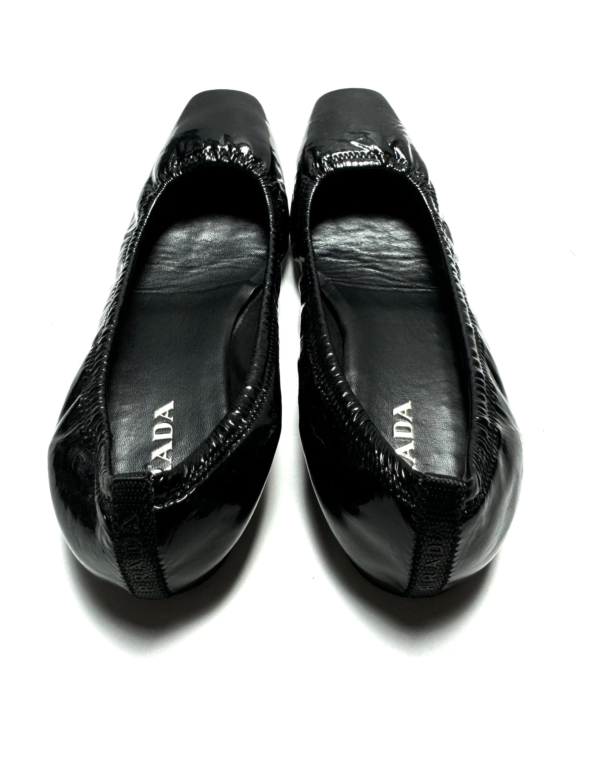 Prada Black Patent Leather Square-toe Ballet Flats