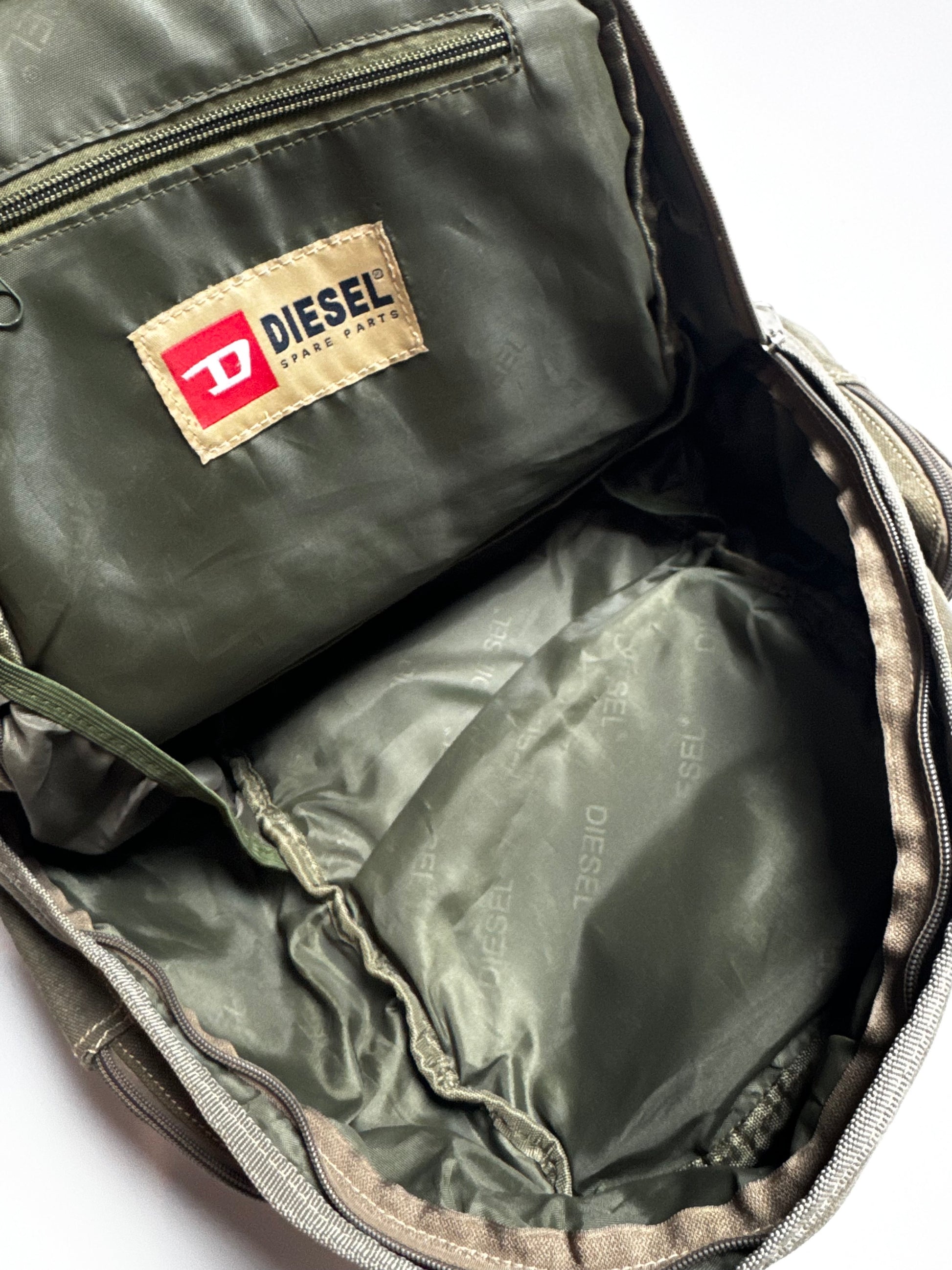 Diesel Spare Parts Line Multi-Pocket Military Army Leather Backpack 90s