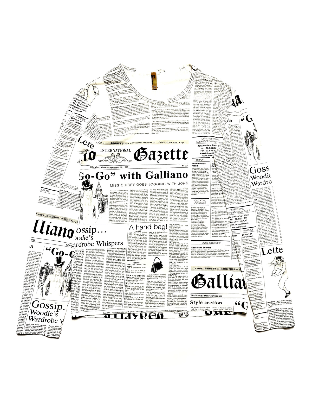 John Galliano 00s White Newspaper Long Sleeve