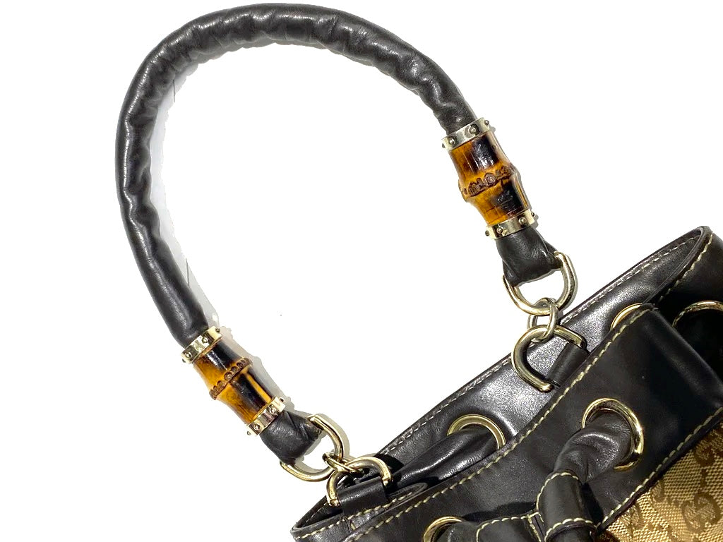 Gucci Leather Monogram Bamboo Handle Shoulder Bag