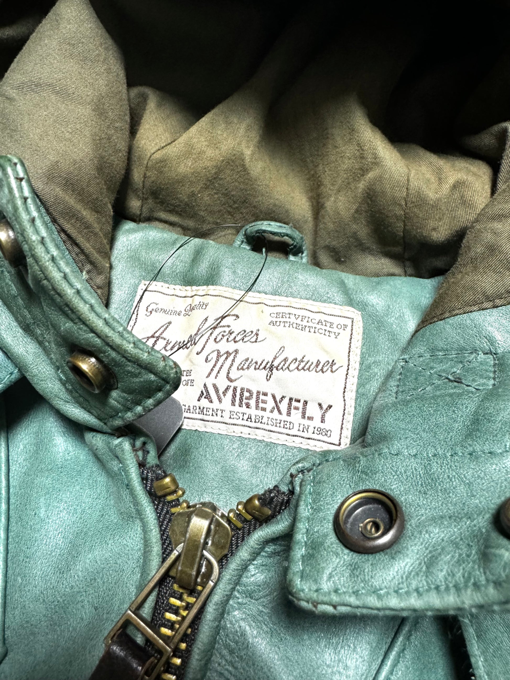Avirex Green Leather Pilot Fly Jacket