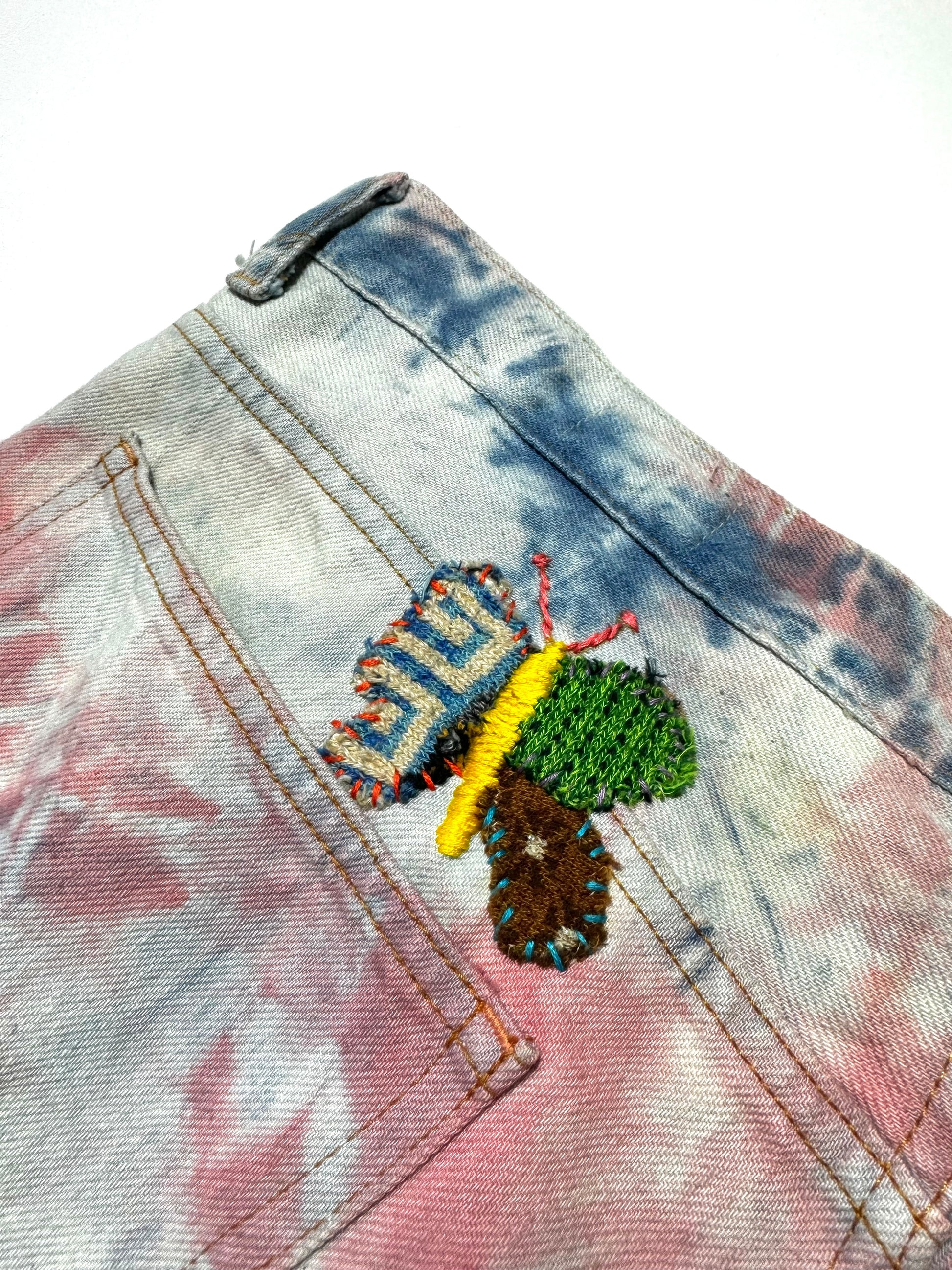 Kapital Papillon Dyed Patched Flared Jean