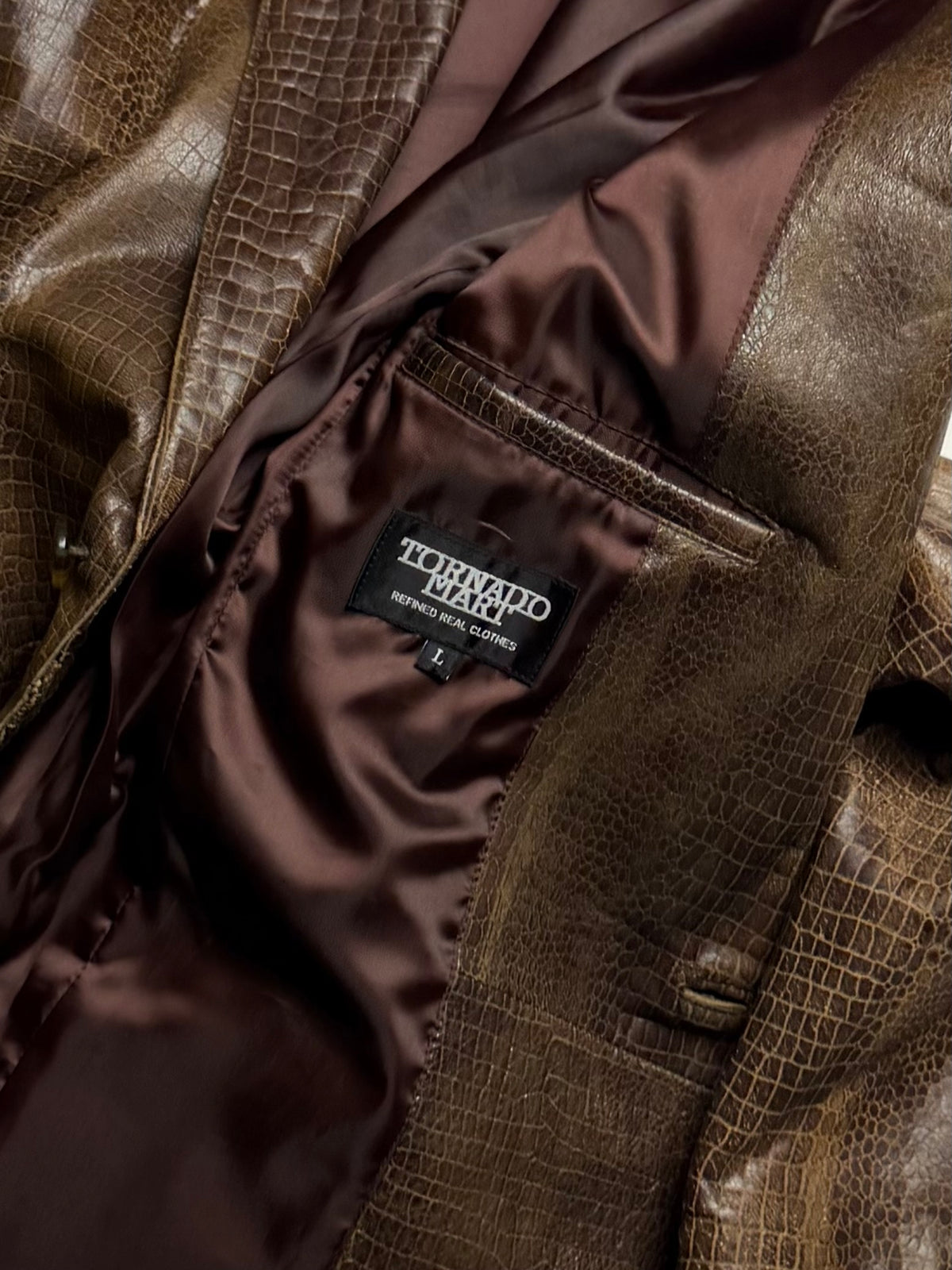 TORNADOMART Crocodile Effect Brown Leather Blazer