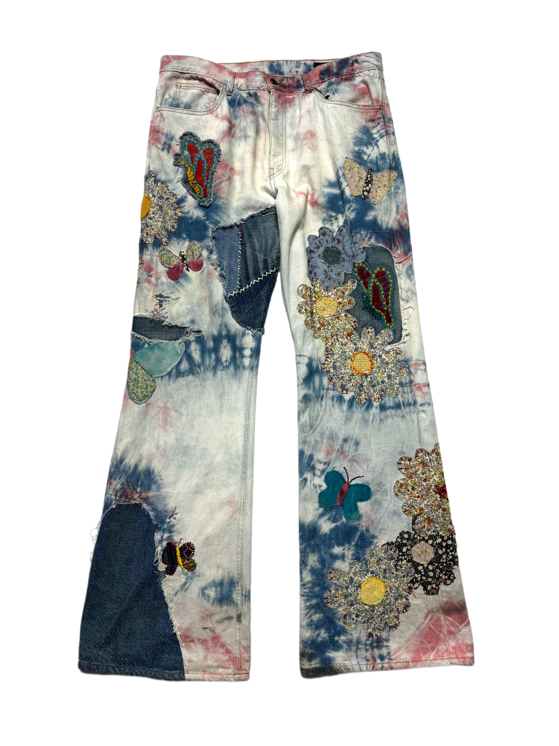 Kapital Papillon Dyed Patched Flared Jean