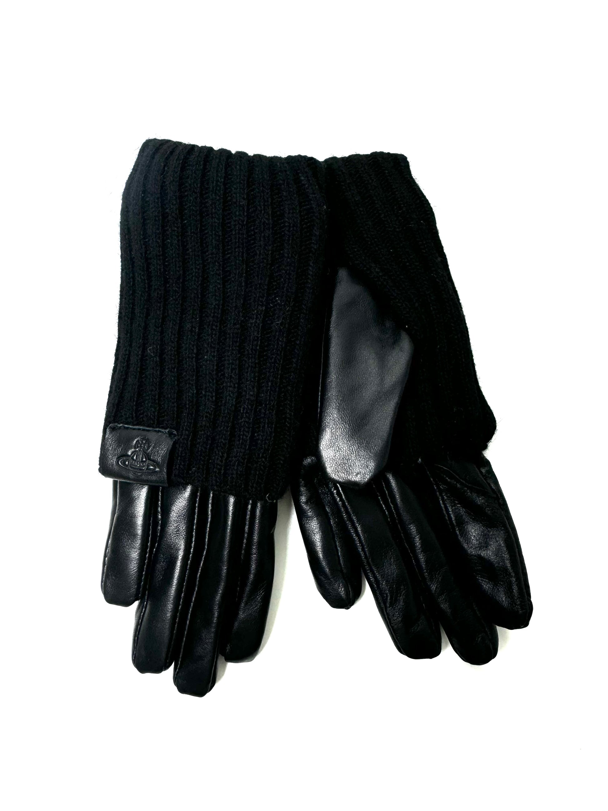 Vivienne Westwood Black Leather Wool Touch Fingertip Glove