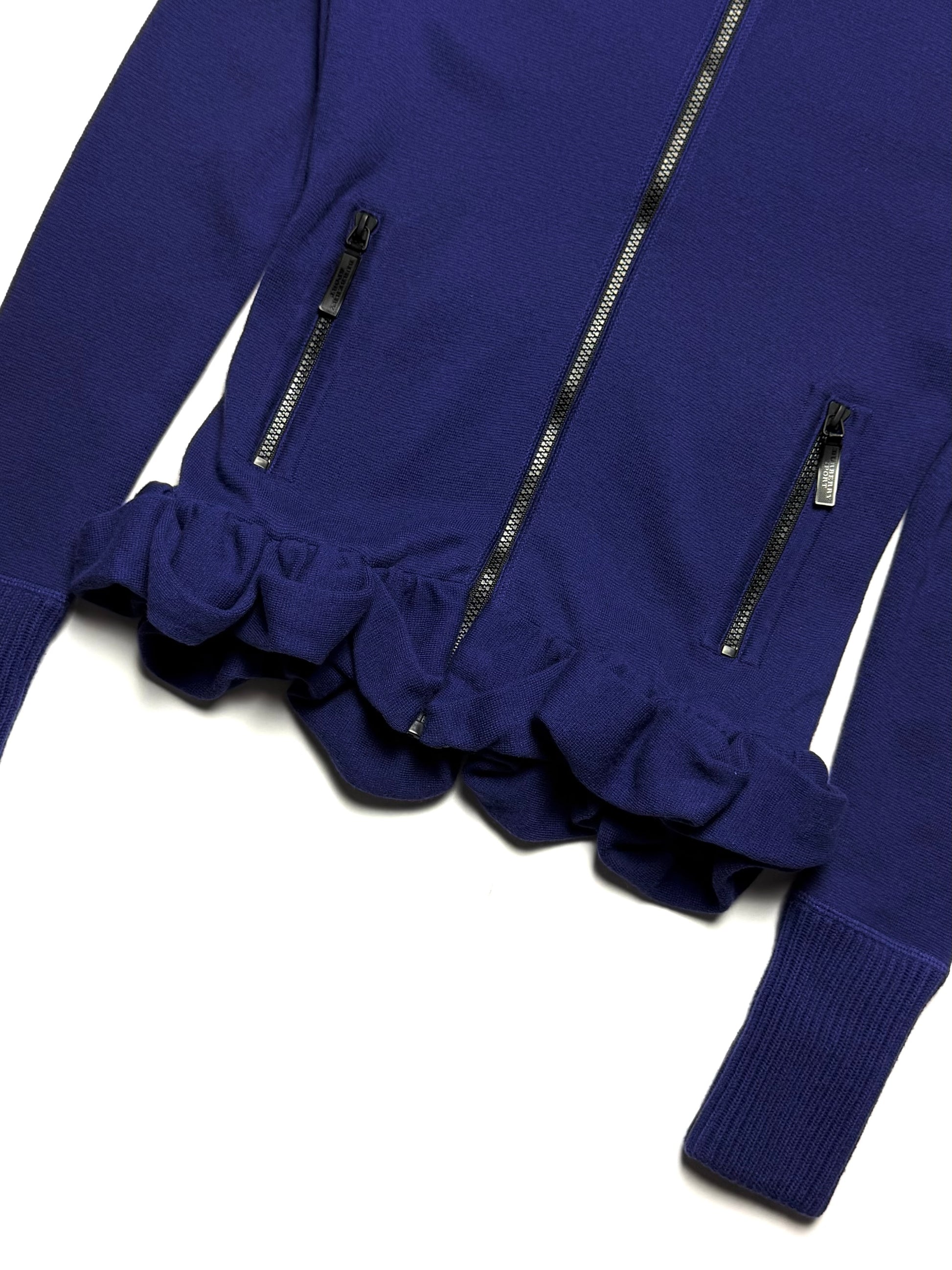 BURBERRY Sport Navy Zip Up Ruffle Hem Jacket