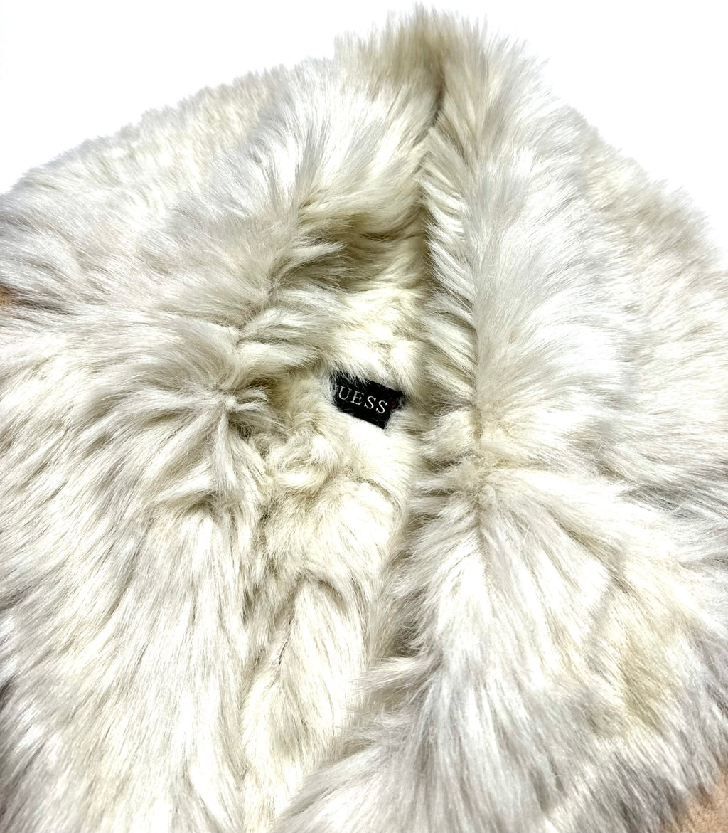 Guess Pale Beige Fur Coat Jacket 90s