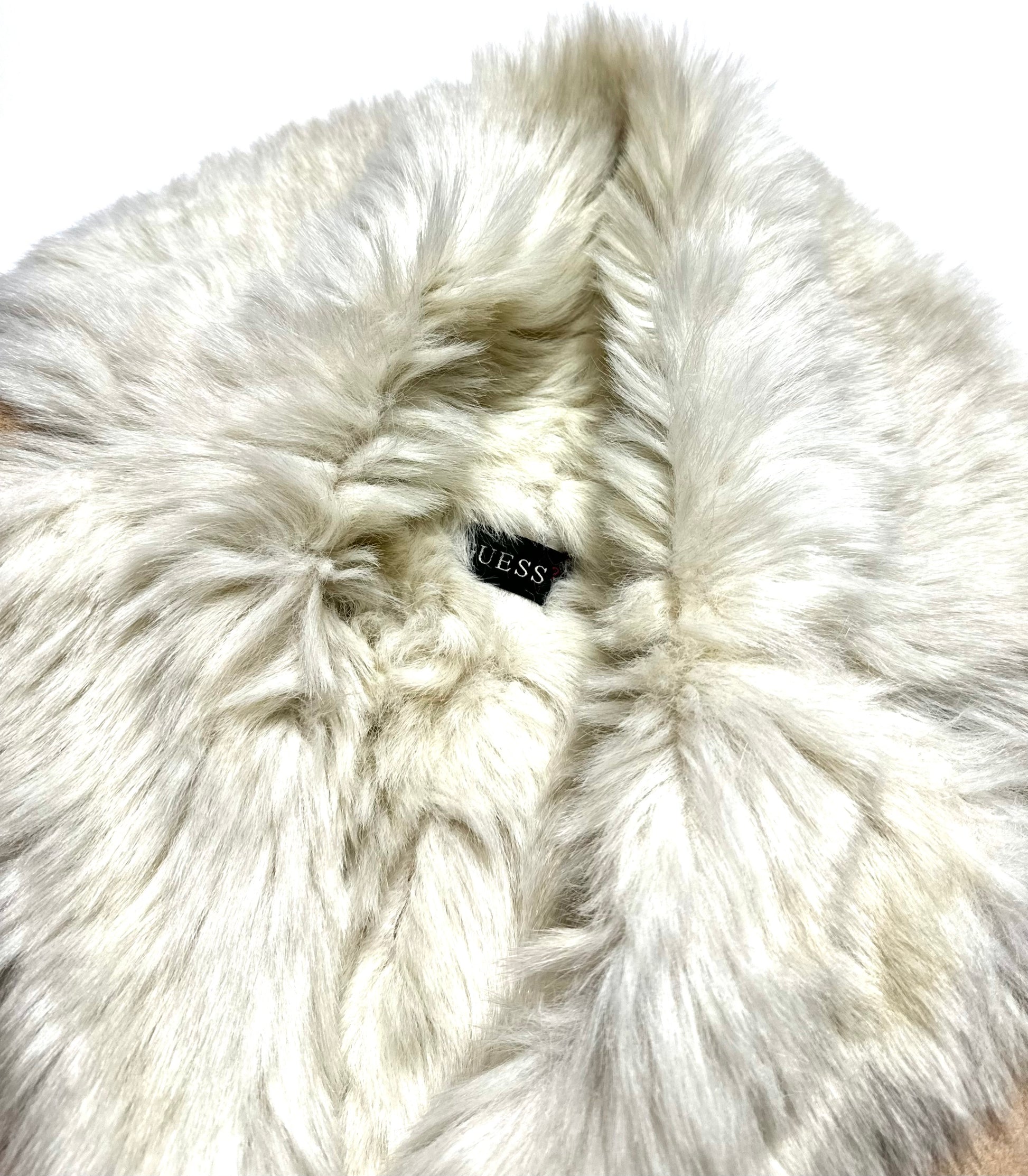 Guess Pale Beige Fur Coat Jacket 90s