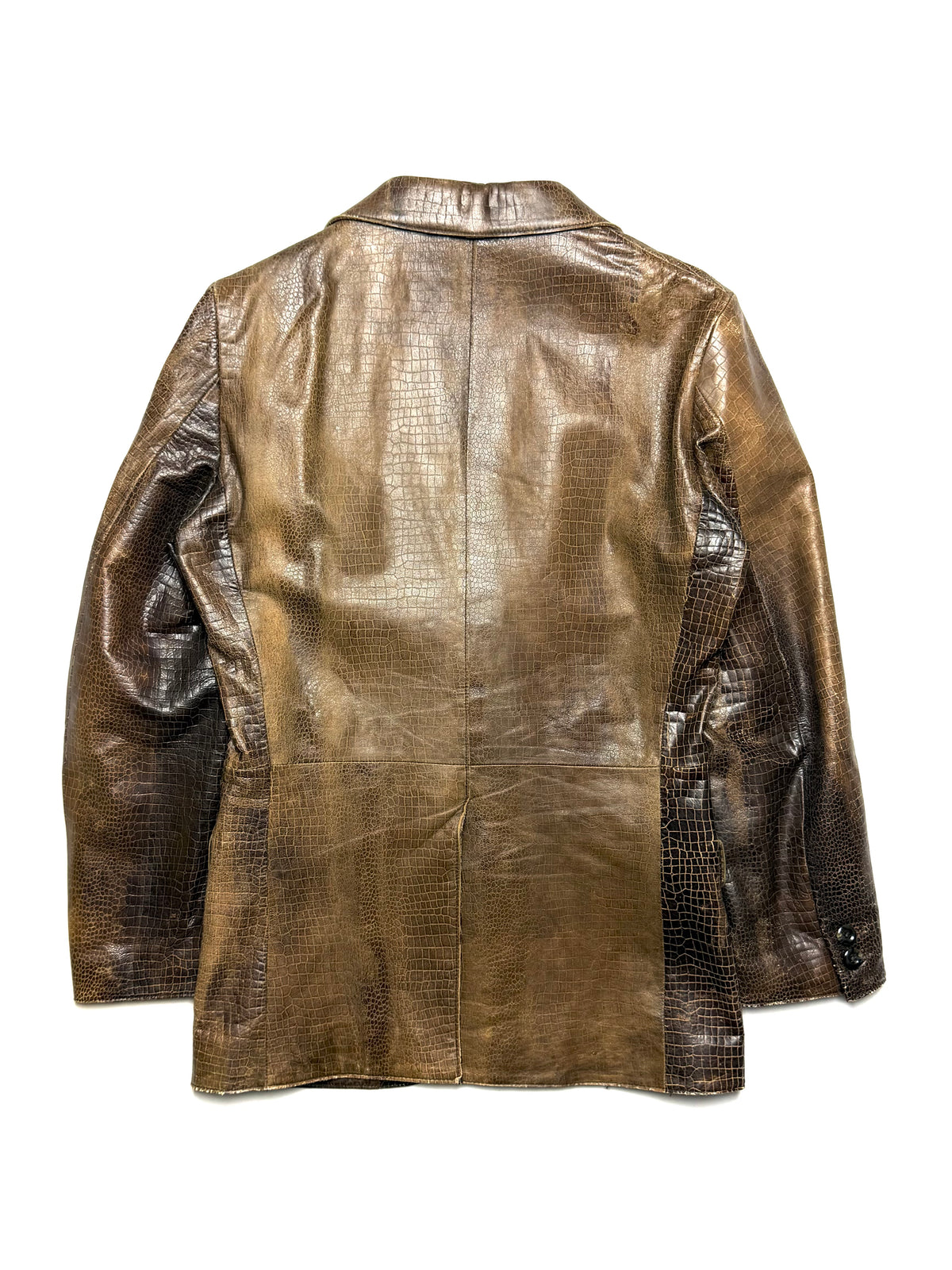 TORNADOMART Crocodile Effect Brown Leather Blazer
