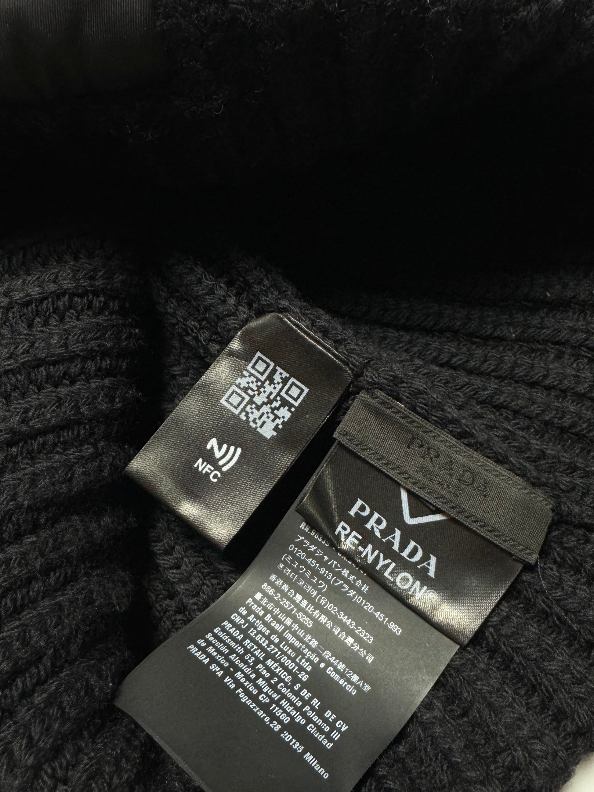 Prada Black Re-Nylon Wool Logo Beanie