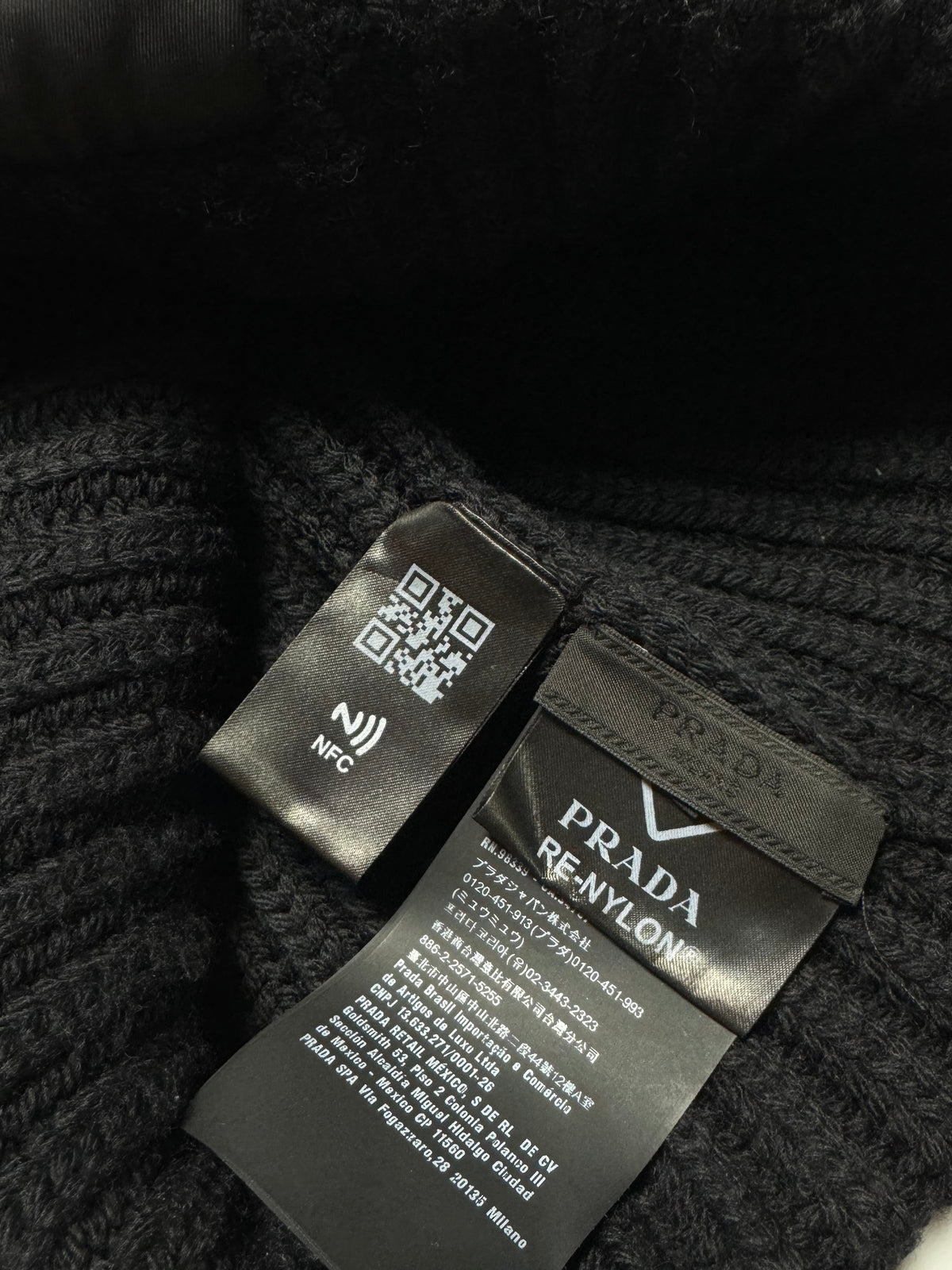 Prada Black Re-Nylon Wool Logo Beanie