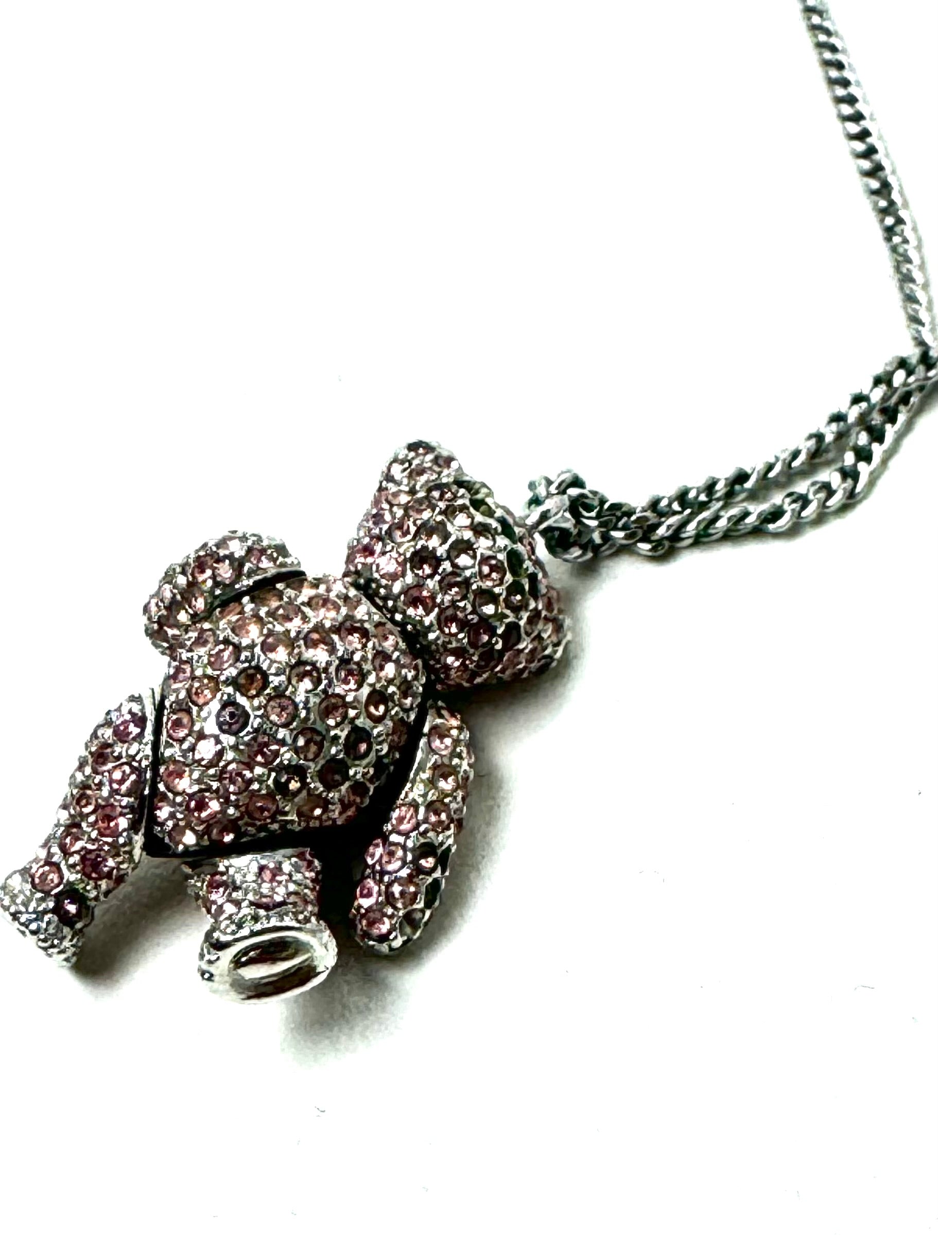 Christian Dior Teddy Bear Rhinestones Necklace Pendant