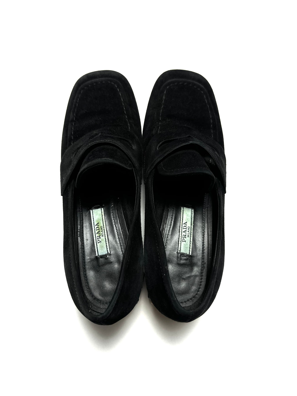 Prada Jewel-Heel Penny Loafer Pumps Black Suede