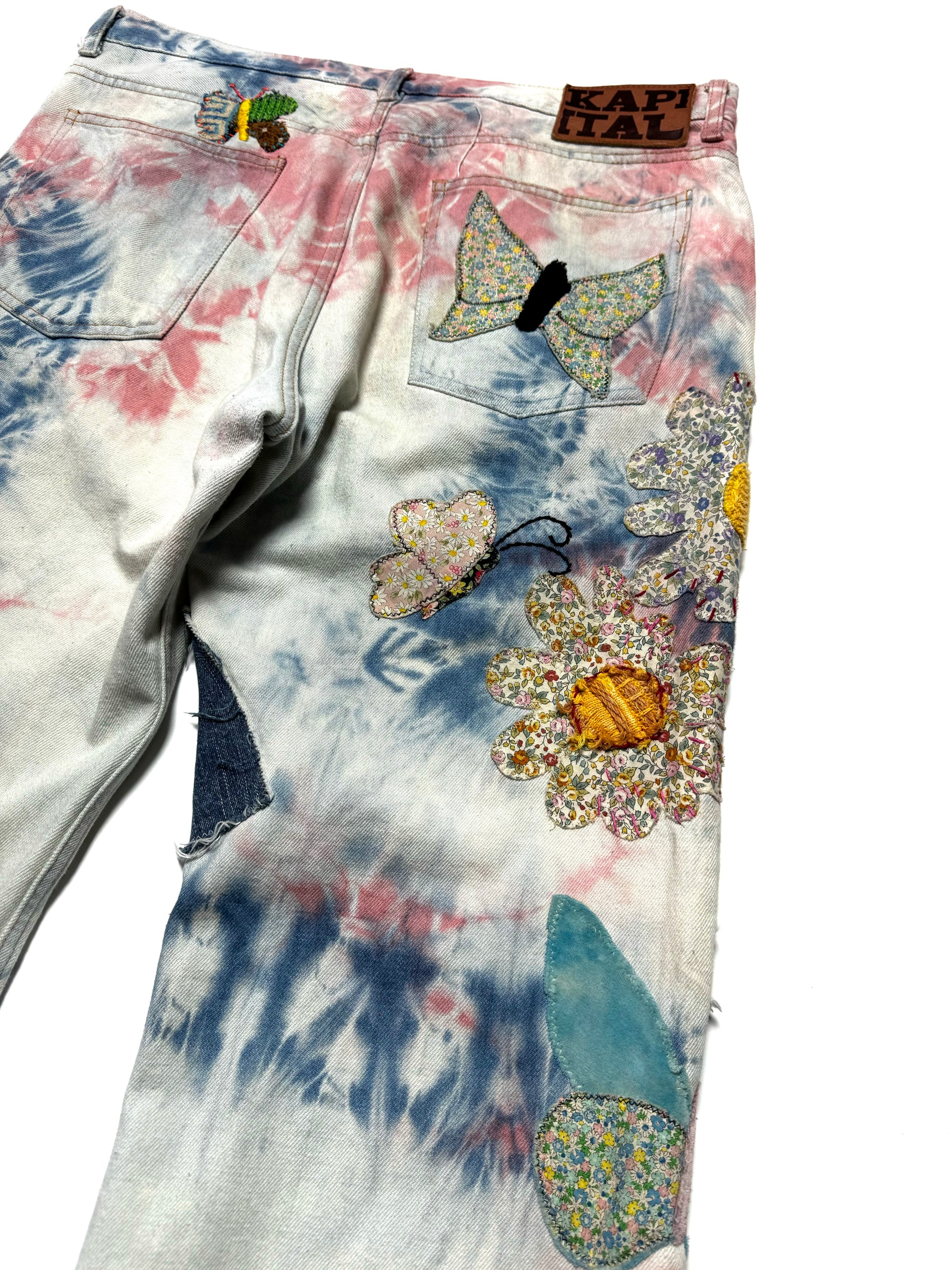 Kapital Papillon Dyed Patched Flared Jean