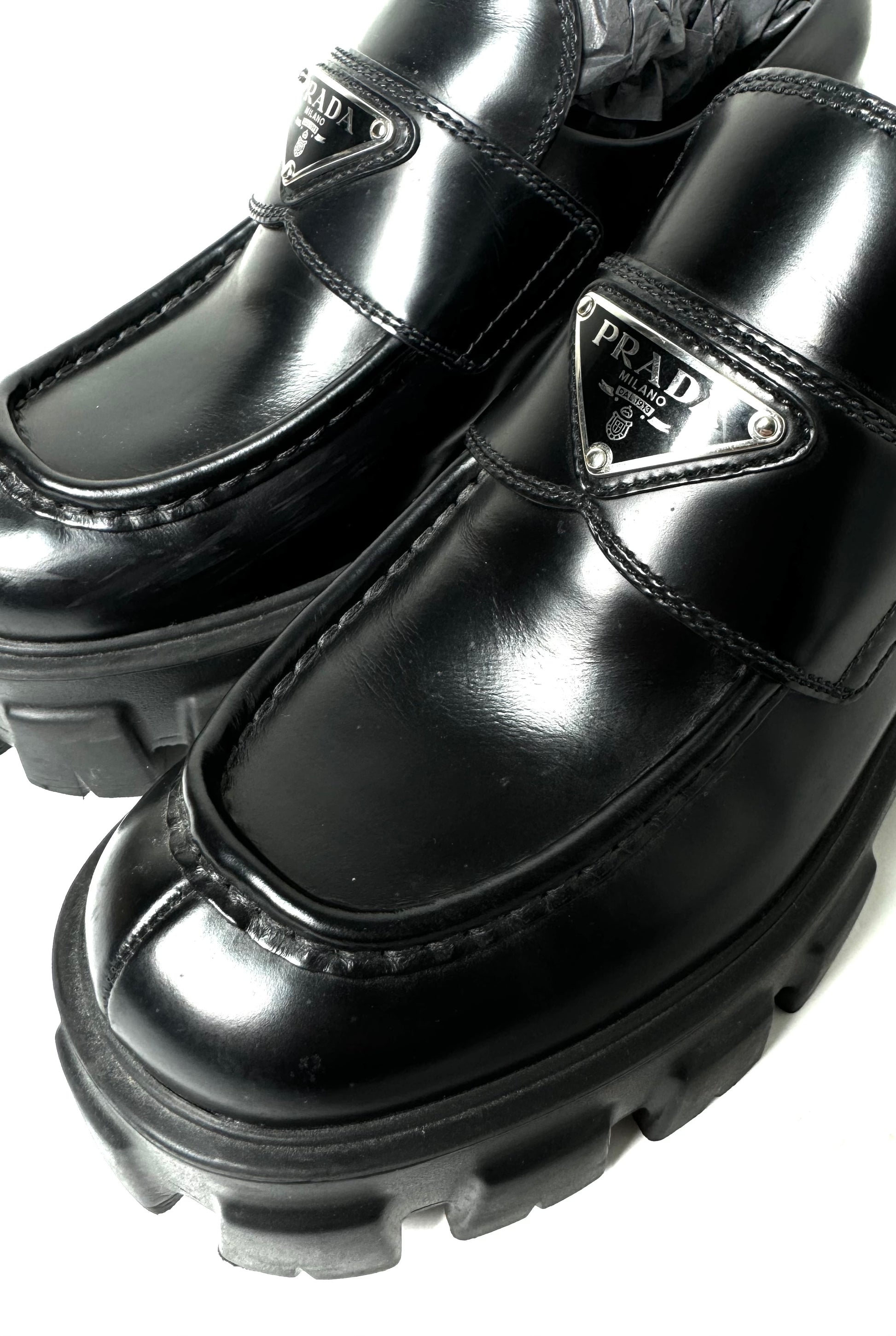 Prada Monolith Brushed Leather Loafer