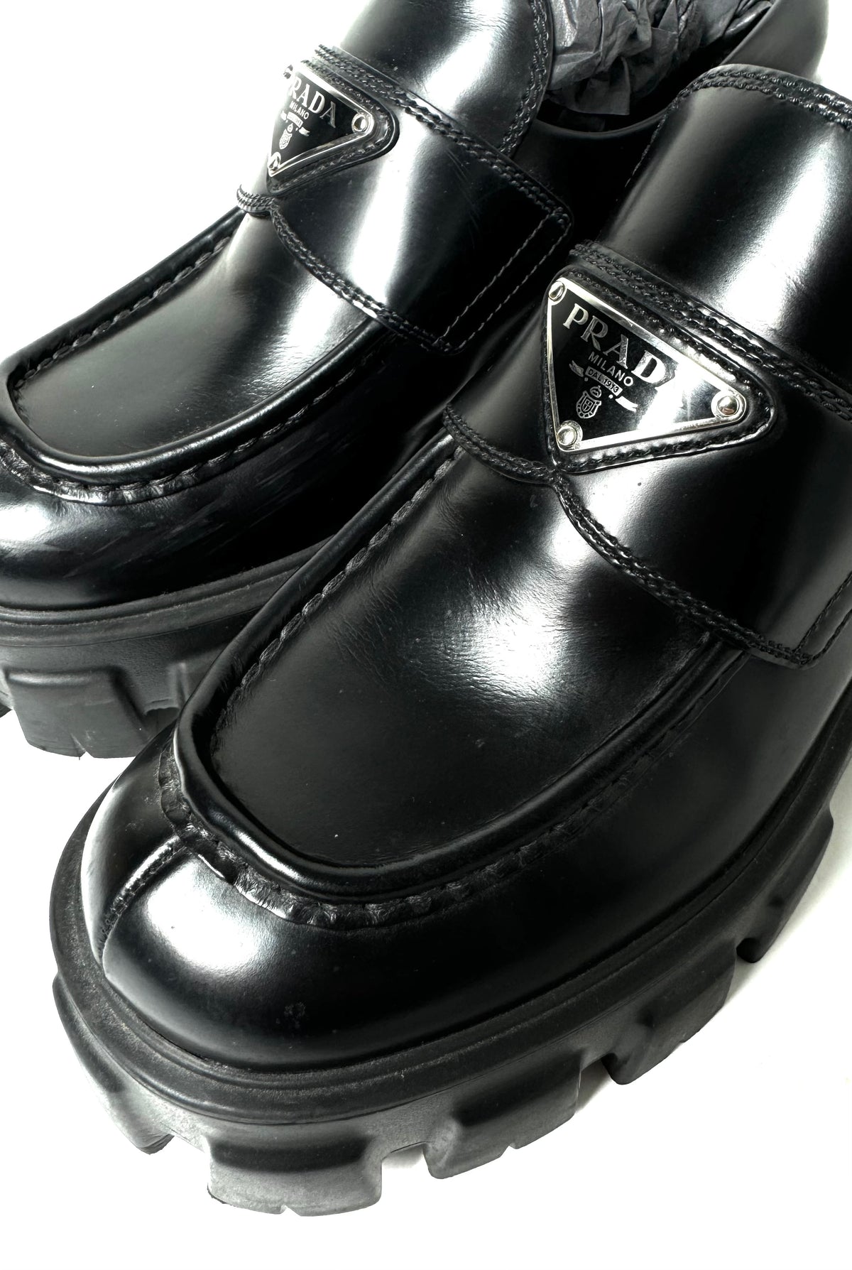 Prada Monolith Brushed Leather Loafer