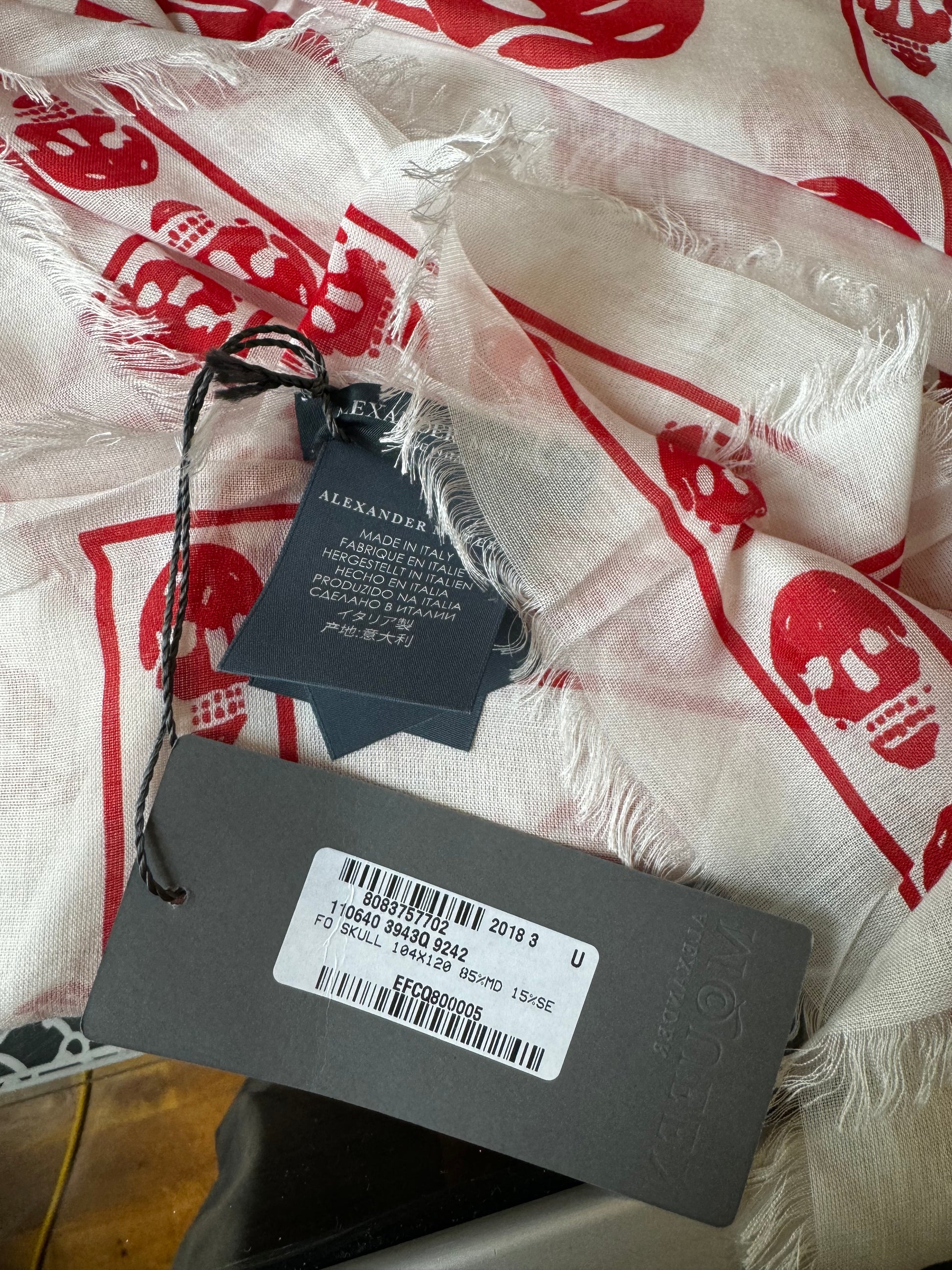 Alexander McQueen White Red  Skull Scarf