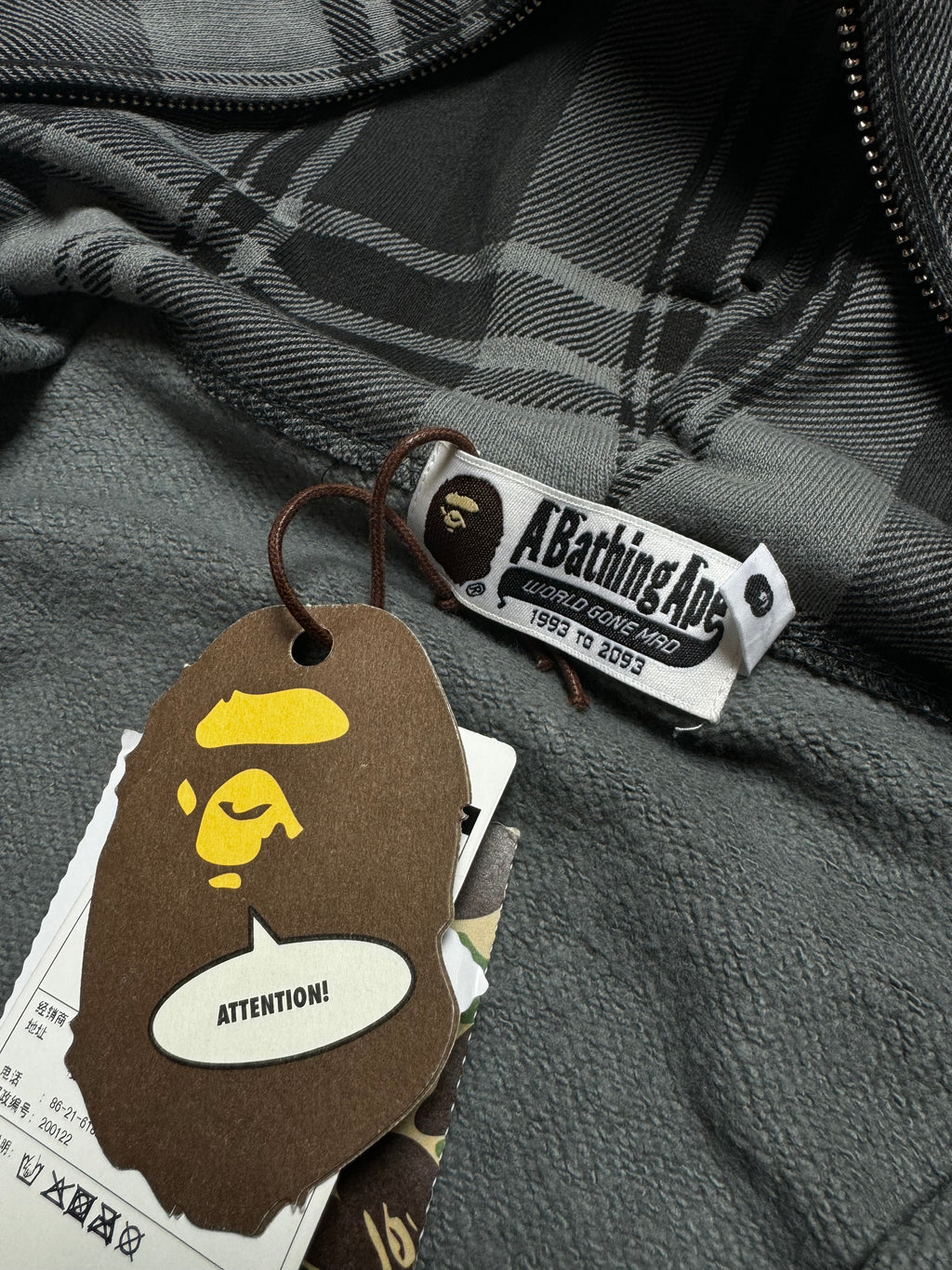 BAPE Dark Gray Check Plaid Full Zip Hoodie 2010s