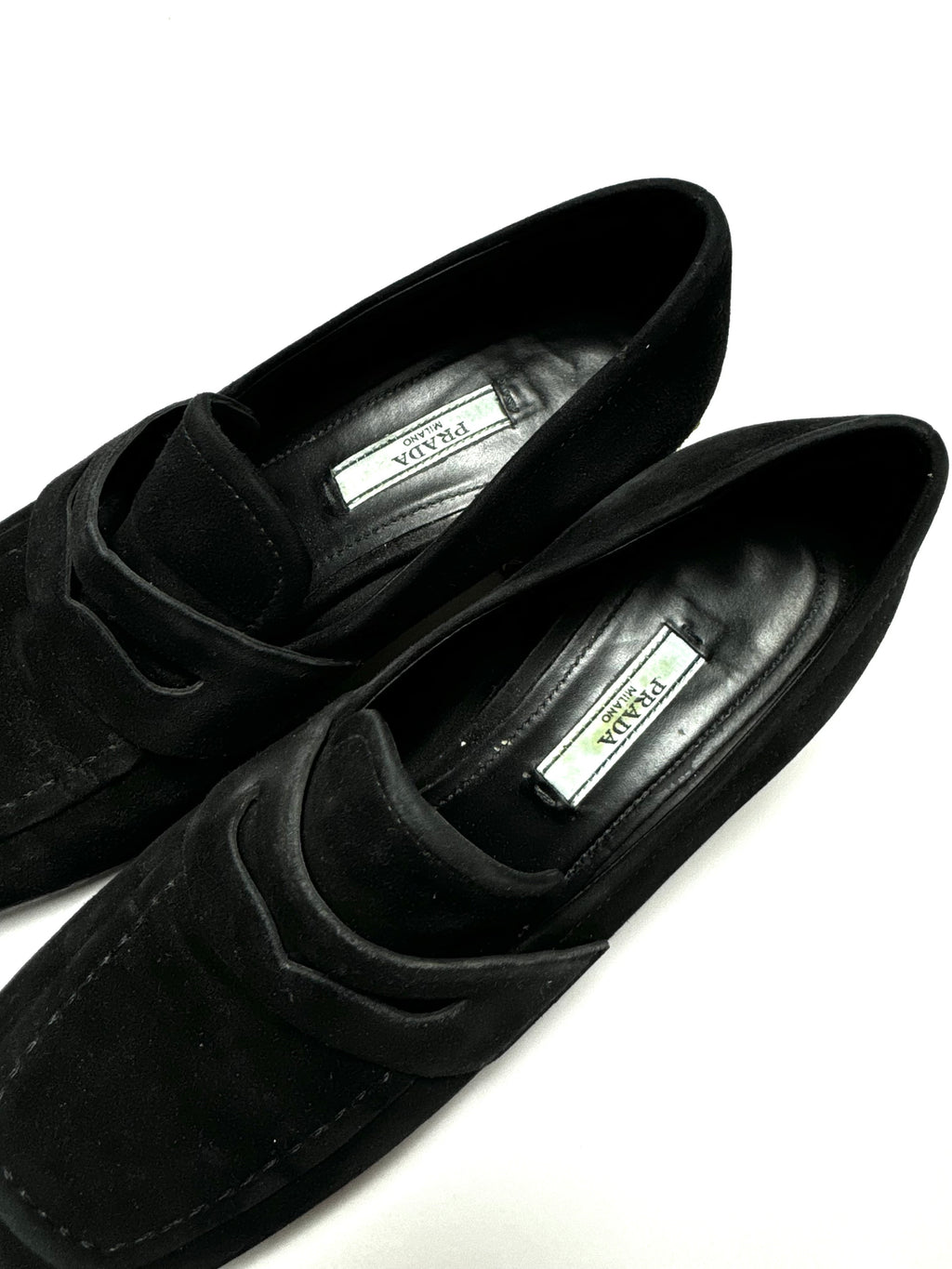 Prada Jewel-Heel Penny Loafer Pumps Black Suede